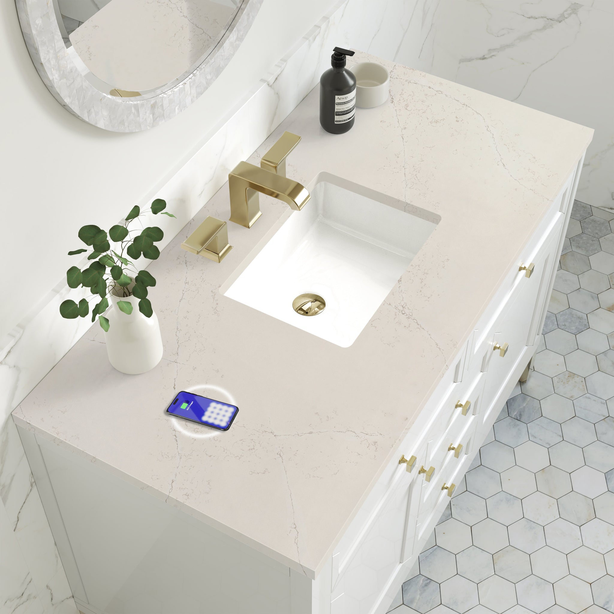 James Martin Chicago 48" Single Bathroom Vanity, Glossy White with Siberian (FreePower) countertop