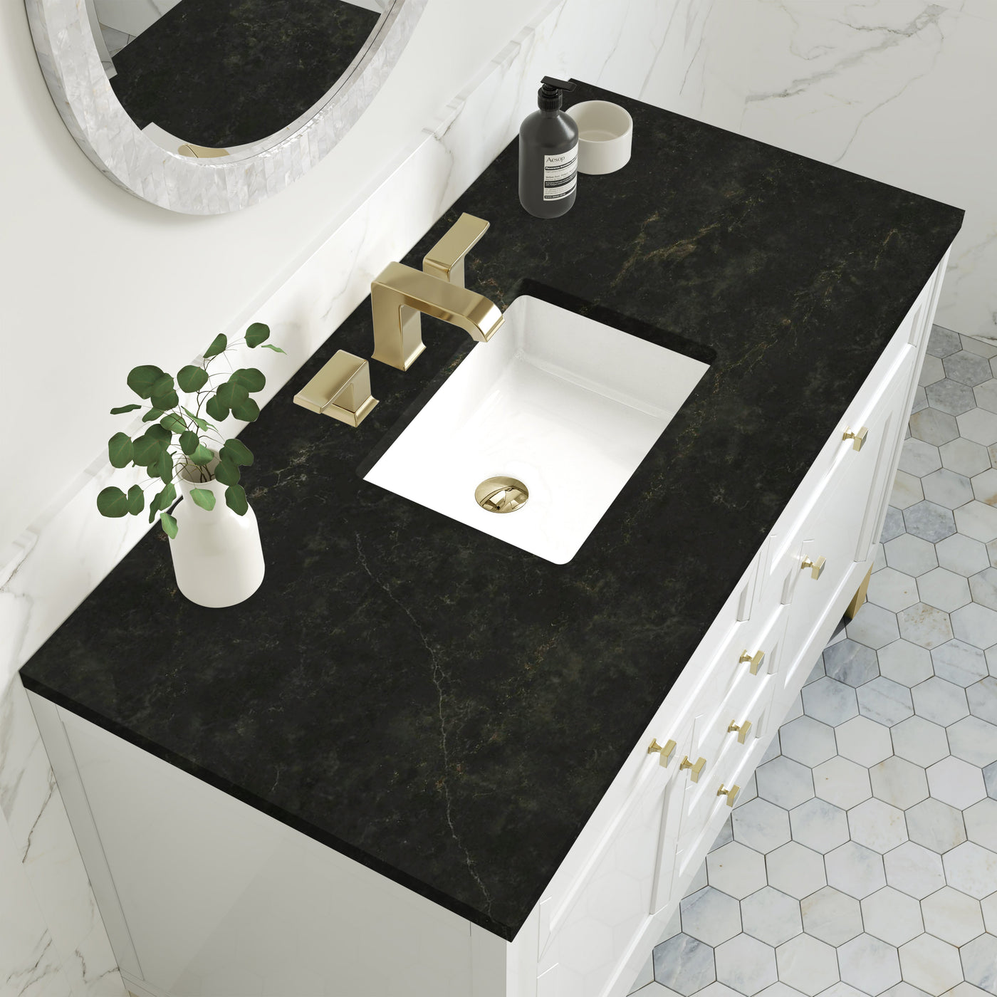 James Martin Chicago 48" Single Bathroom Vanity, Glossy White with Phantome countertop