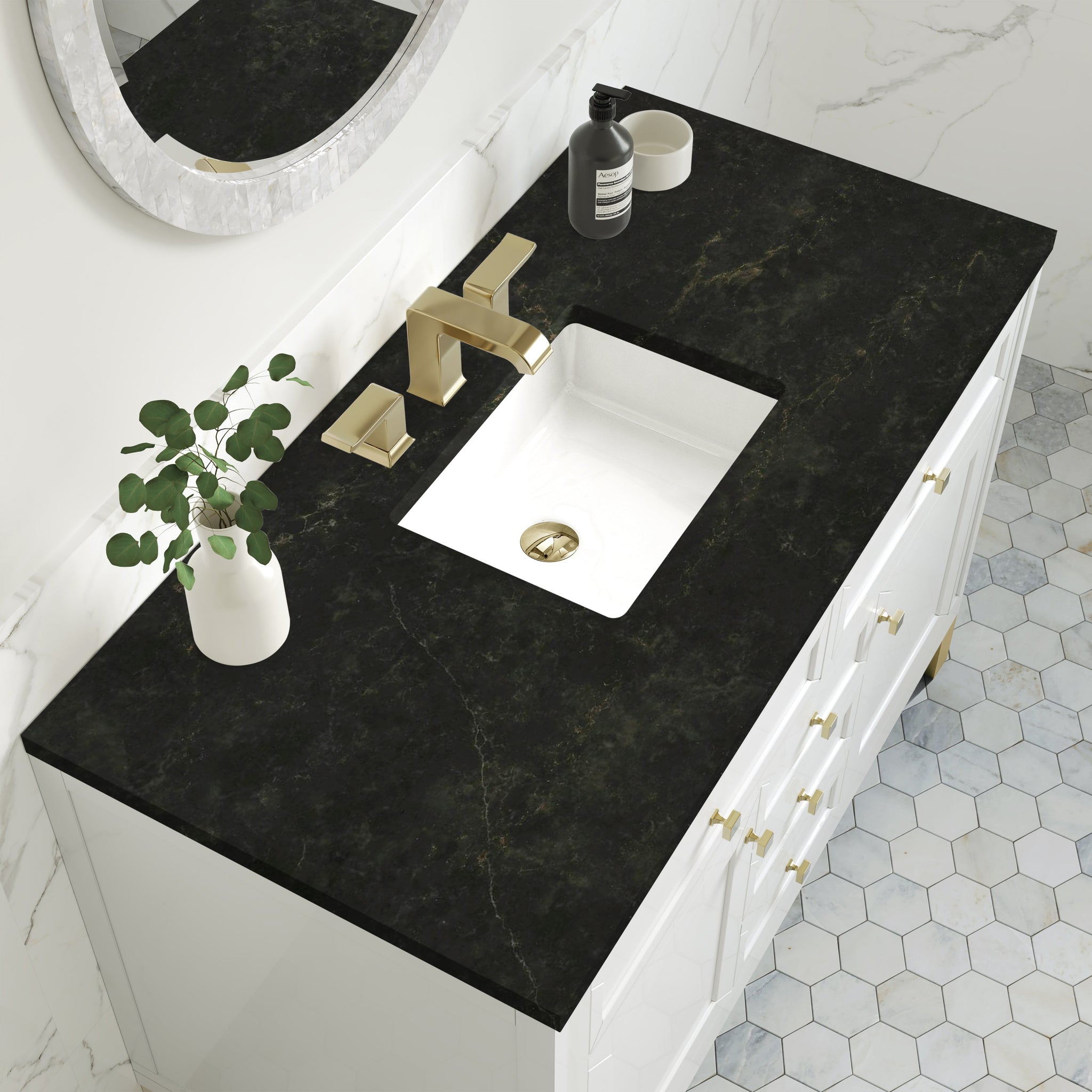James Martin Chicago 48" Single Bathroom Vanity, Glossy White with Phantome countertop