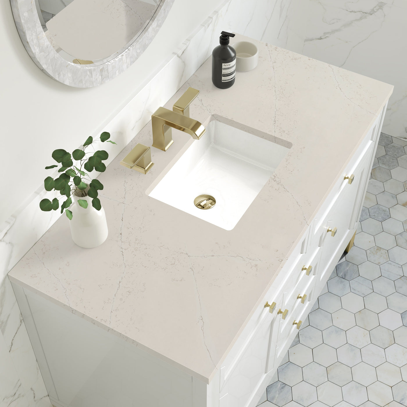 James Martin Chicago 48" Single Bathroom Vanity, Glossy White with Siberian countertop