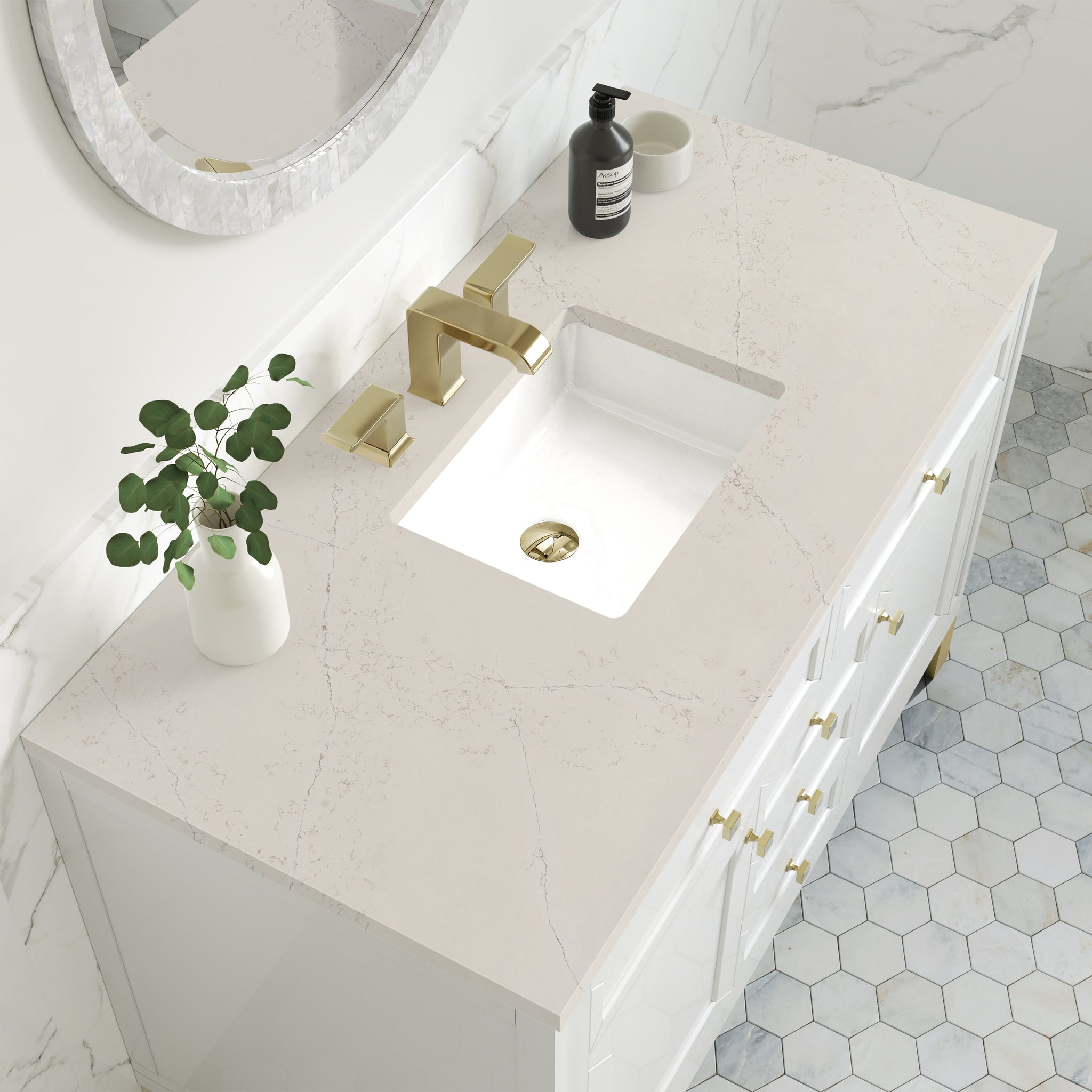 James Martin Chicago 48" Single Bathroom Vanity, Glossy White with Siberian countertop