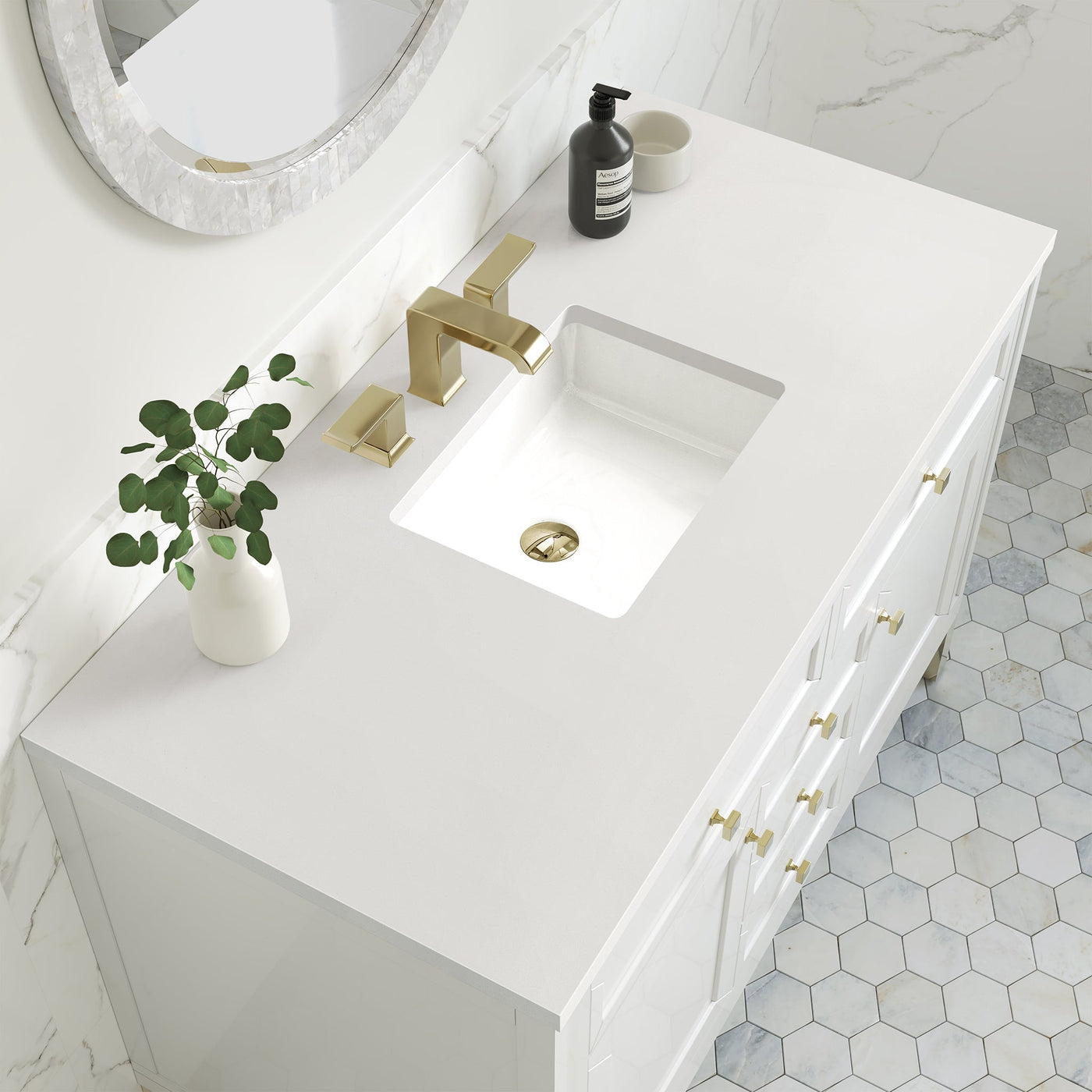 James Martin Chicago 48" Single Bathroom Vanity, Glossy White with White Zeus countertop