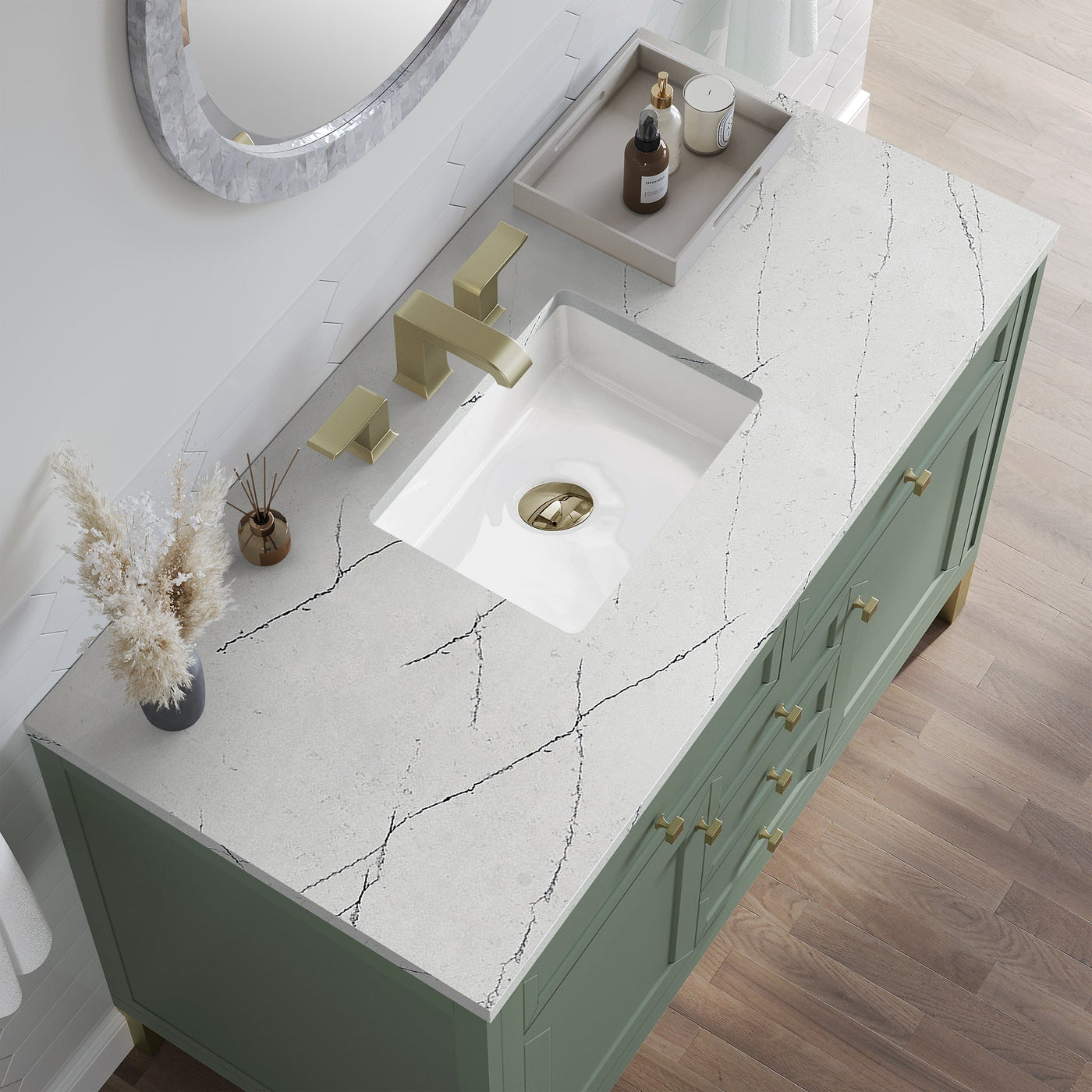 James Martin Chicago 48" Single Bathroom Vanity, Smokey Celadon with Ethereal Noctis countertop