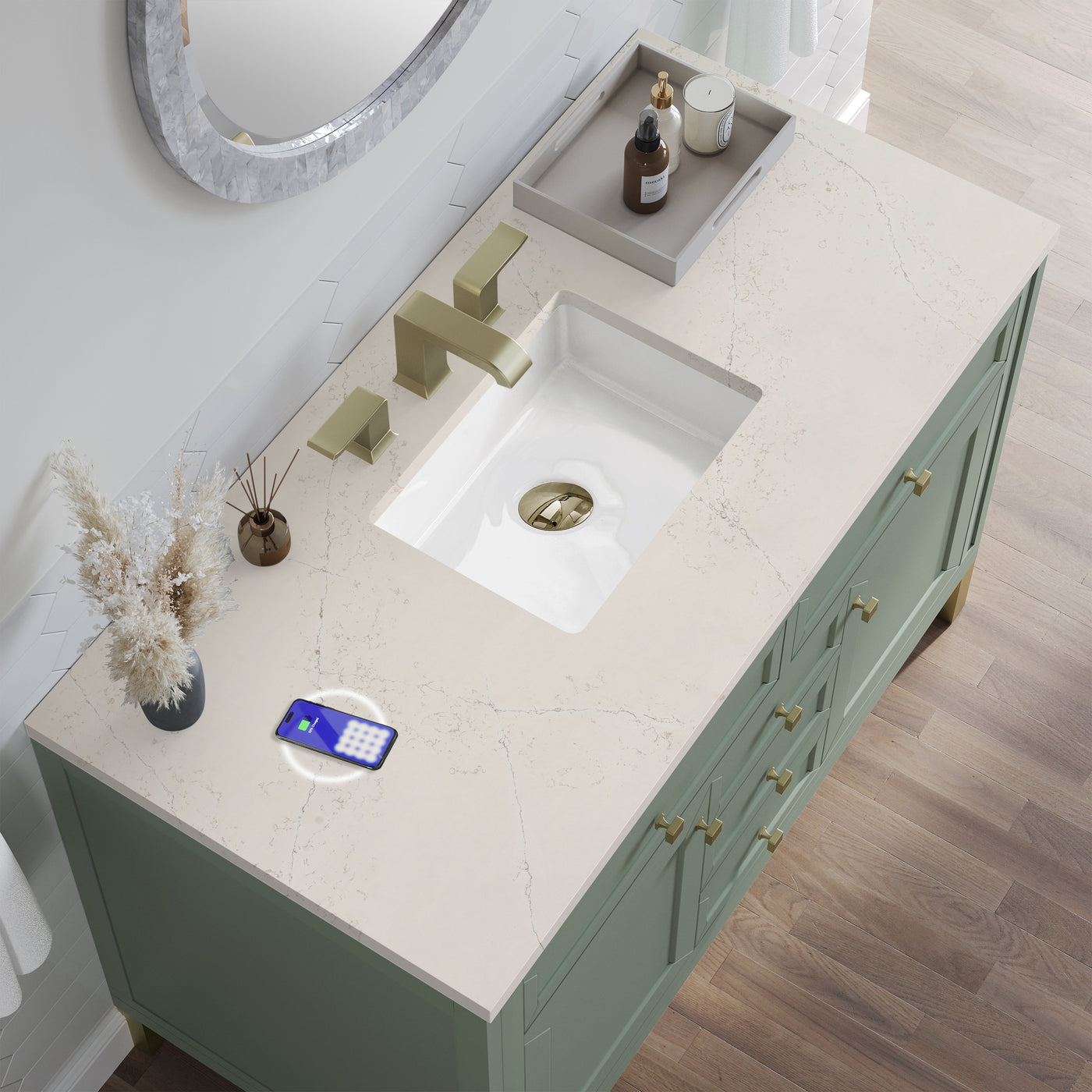 James Martin Chicago 48" Single Bathroom Vanity, Smokey Celadon with Siberian (FreePower) countertop