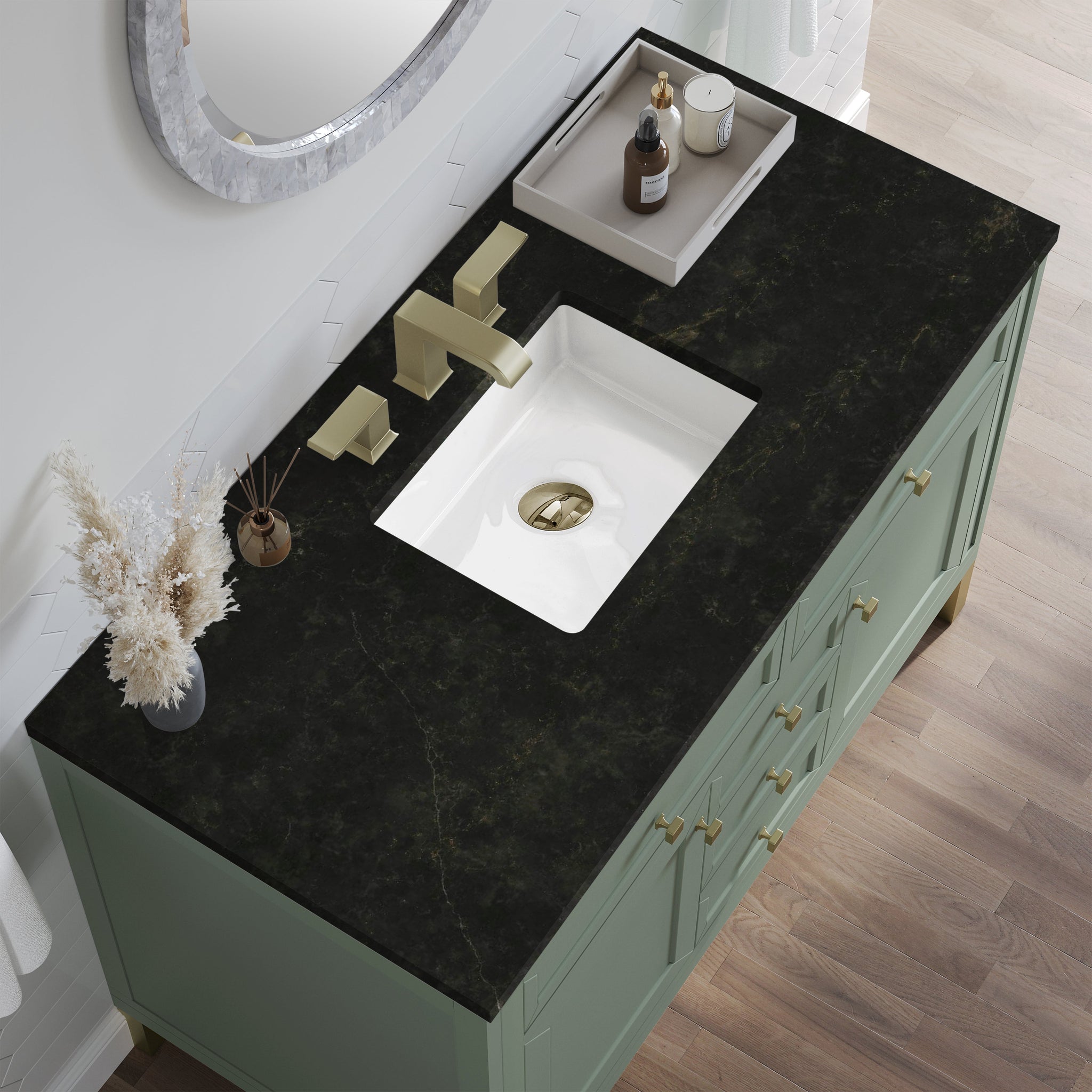 James Martin Chicago 48" Single Bathroom Vanity, Smokey Celadon with Phantome countertop