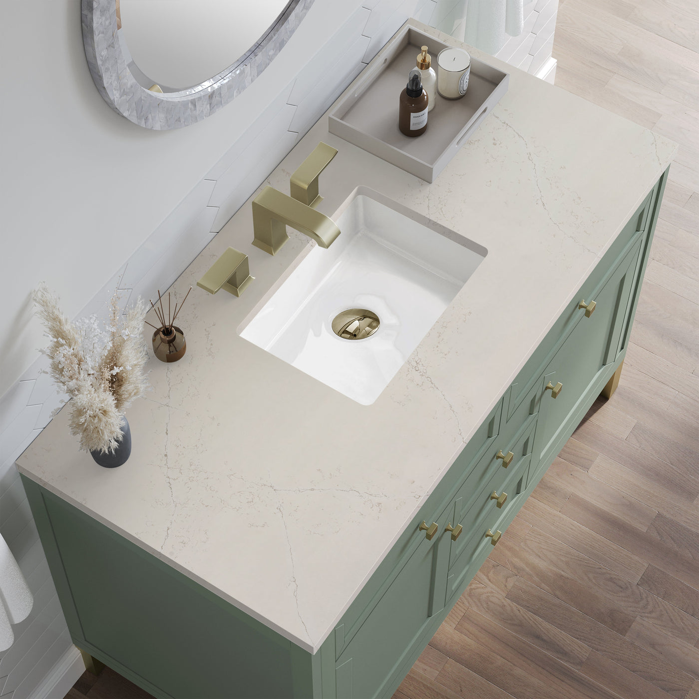 James Martin Chicago 48" Single Bathroom Vanity, Smokey Celadon with Siberian countertop