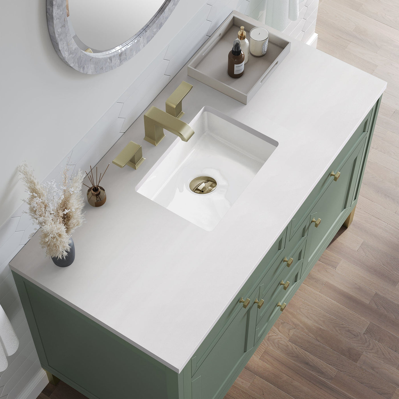 James Martin Chicago 48" Single Bathroom Vanity, Smokey Celadon with White Zeus countertop
