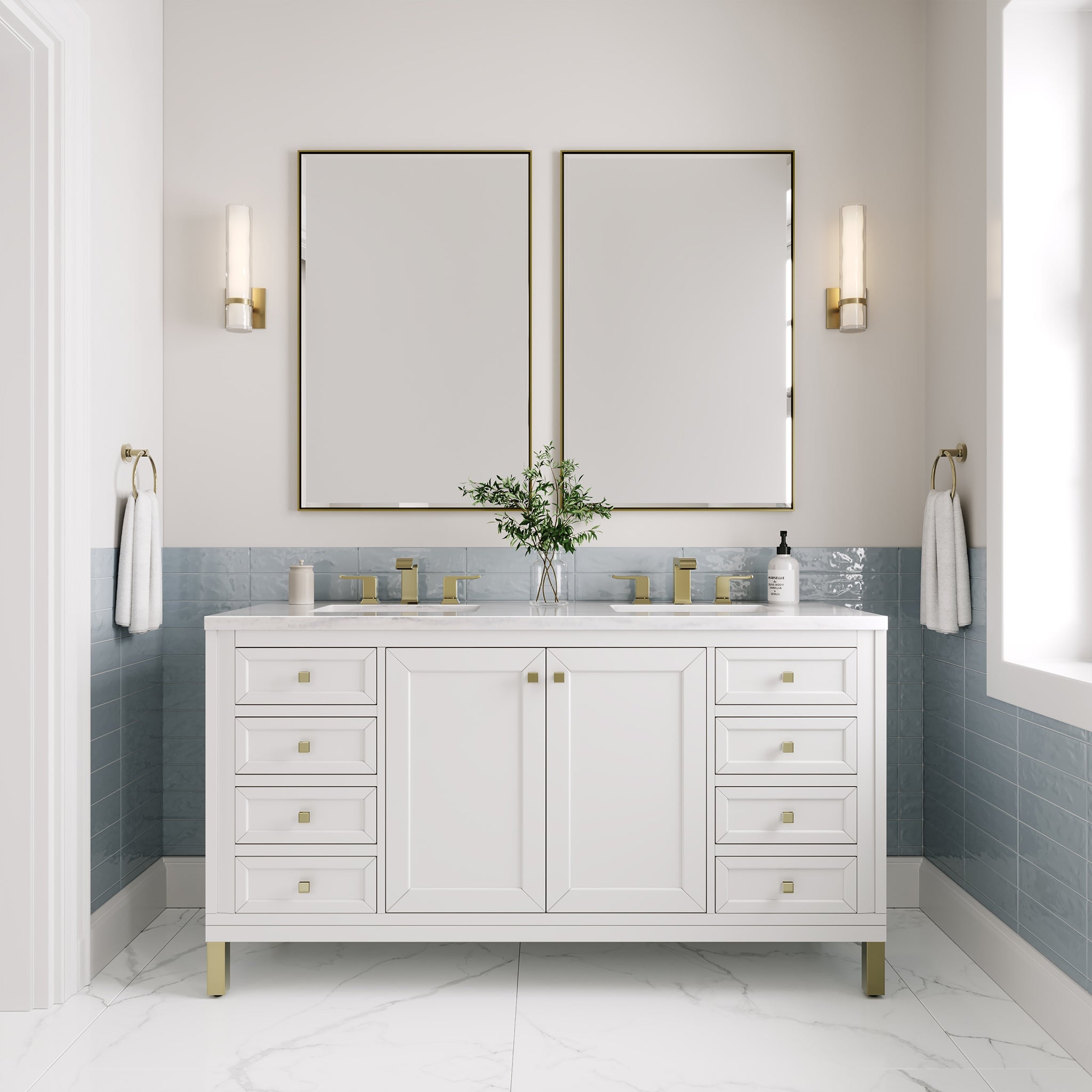 James Martin Chicago 60" Double Bathroom Vanity, Glossy White, cabinet without a countertop