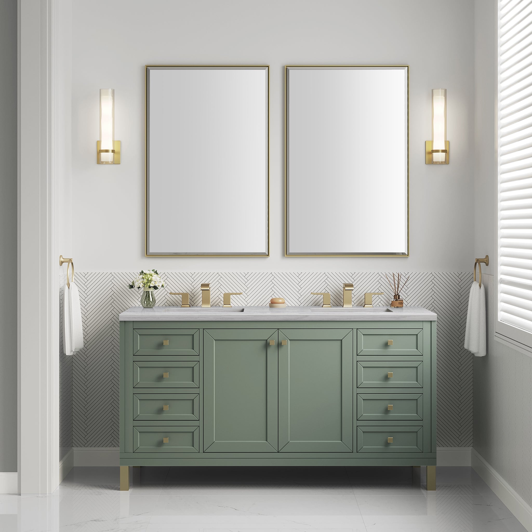 James Martin Chicago 60" Double Vanity Cabinet, Smokey Celadon