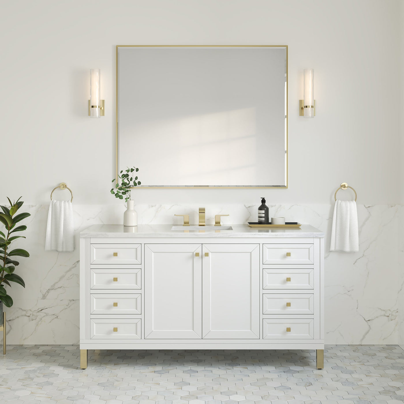 James Martin Chicago 60" Single Bathroom Vanity, Glossy White, cabinet without a countertop