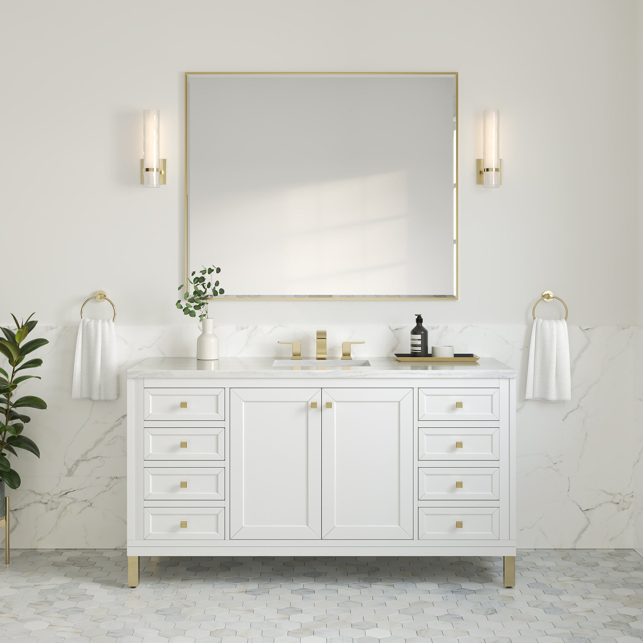 James Martin Chicago 60" Single Bathroom Vanity, Glossy White, cabinet without a countertop