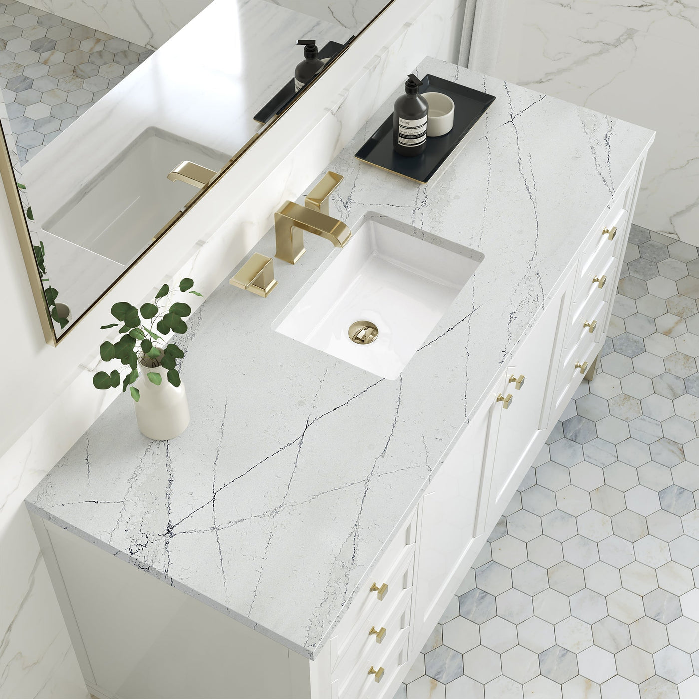 James Martin Chicago 60" Single Bathroom Vanity, Glossy White with Ethereal Noctis countertop