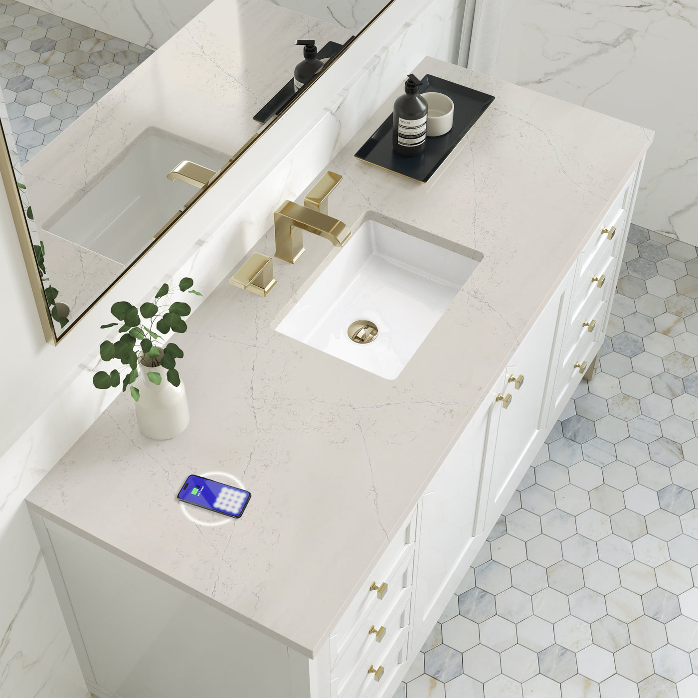 James Martin Chicago 60" Single Bathroom Vanity, Glossy White with Siberian (FreePower) countertop