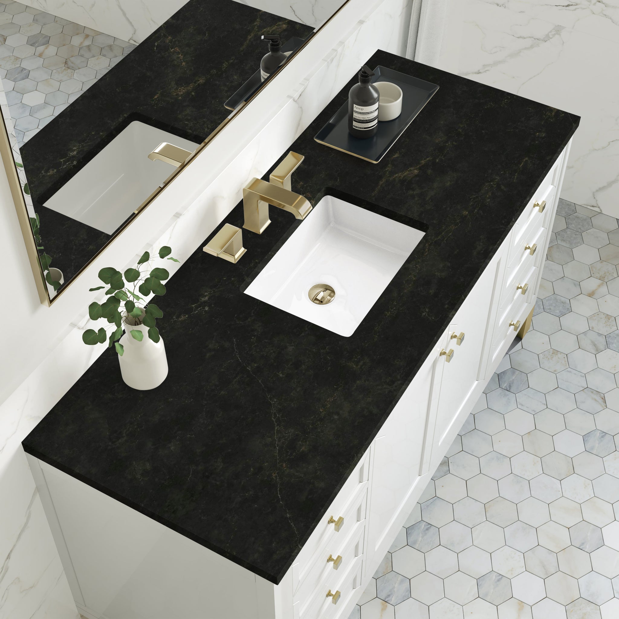 James Martin Chicago 60" Single Bathroom Vanity, Glossy White with Phantome countertop