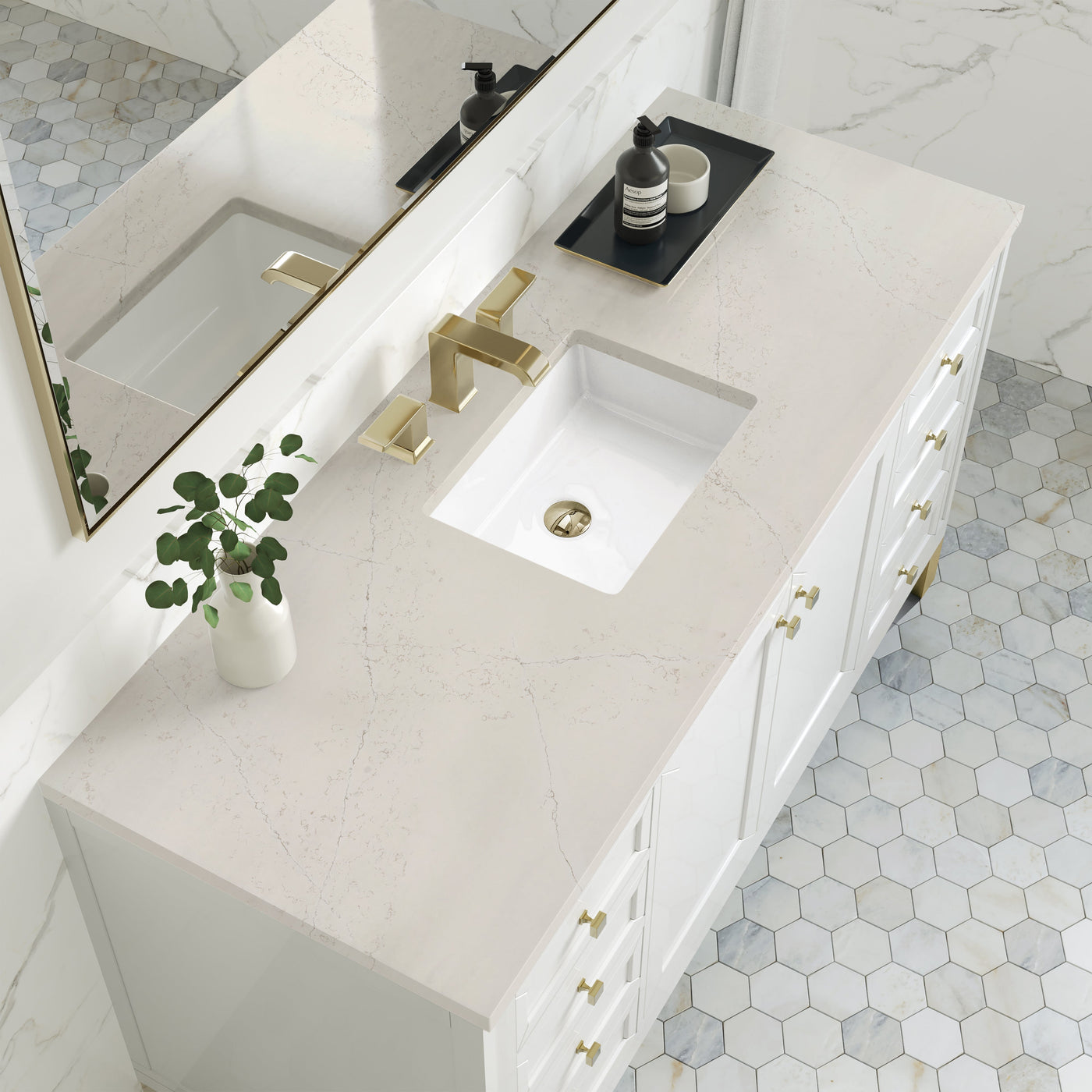 James Martin Chicago 60" Single Bathroom Vanity, Glossy White with Siberian countertop