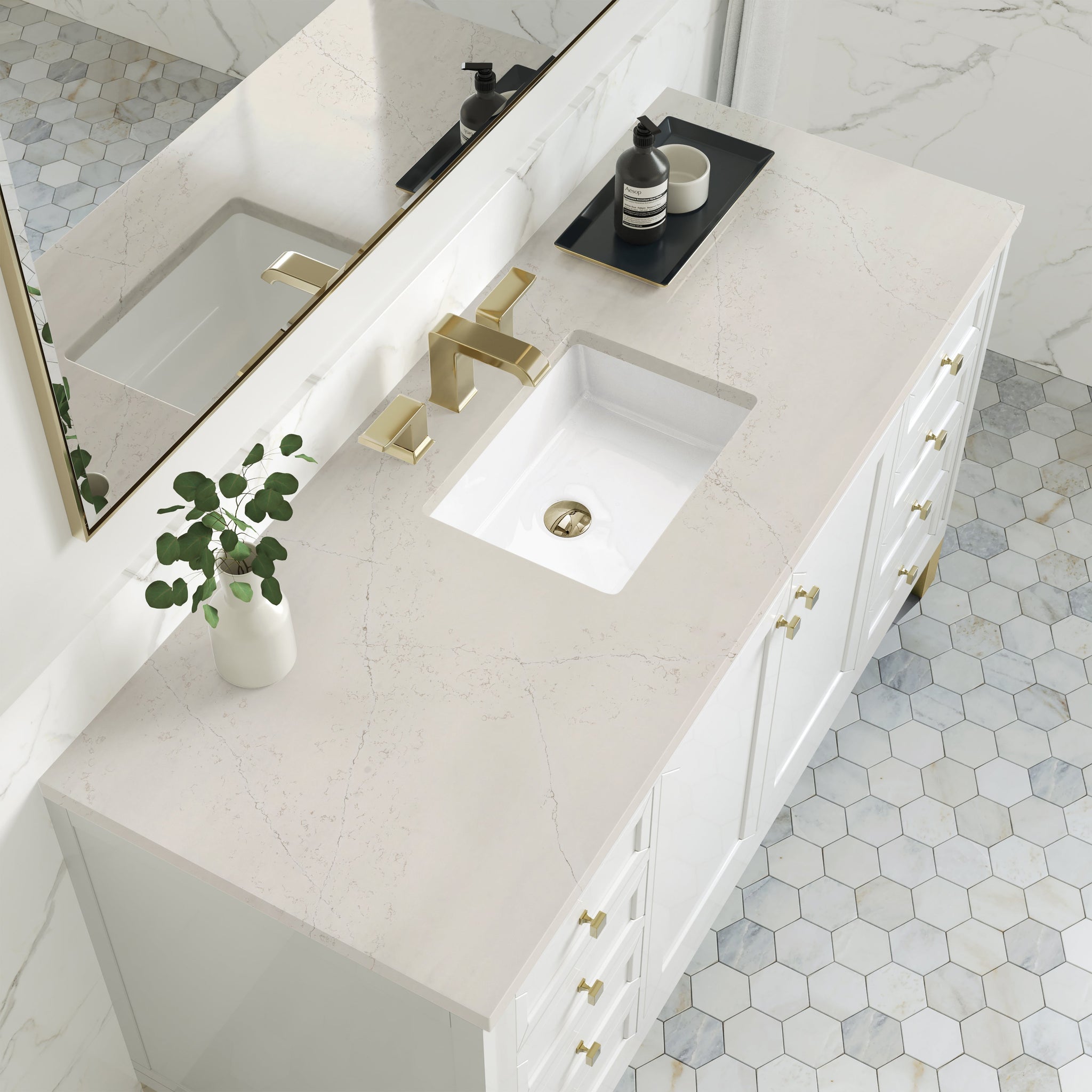 James Martin Chicago 60" Single Bathroom Vanity, Glossy White with Siberian countertop