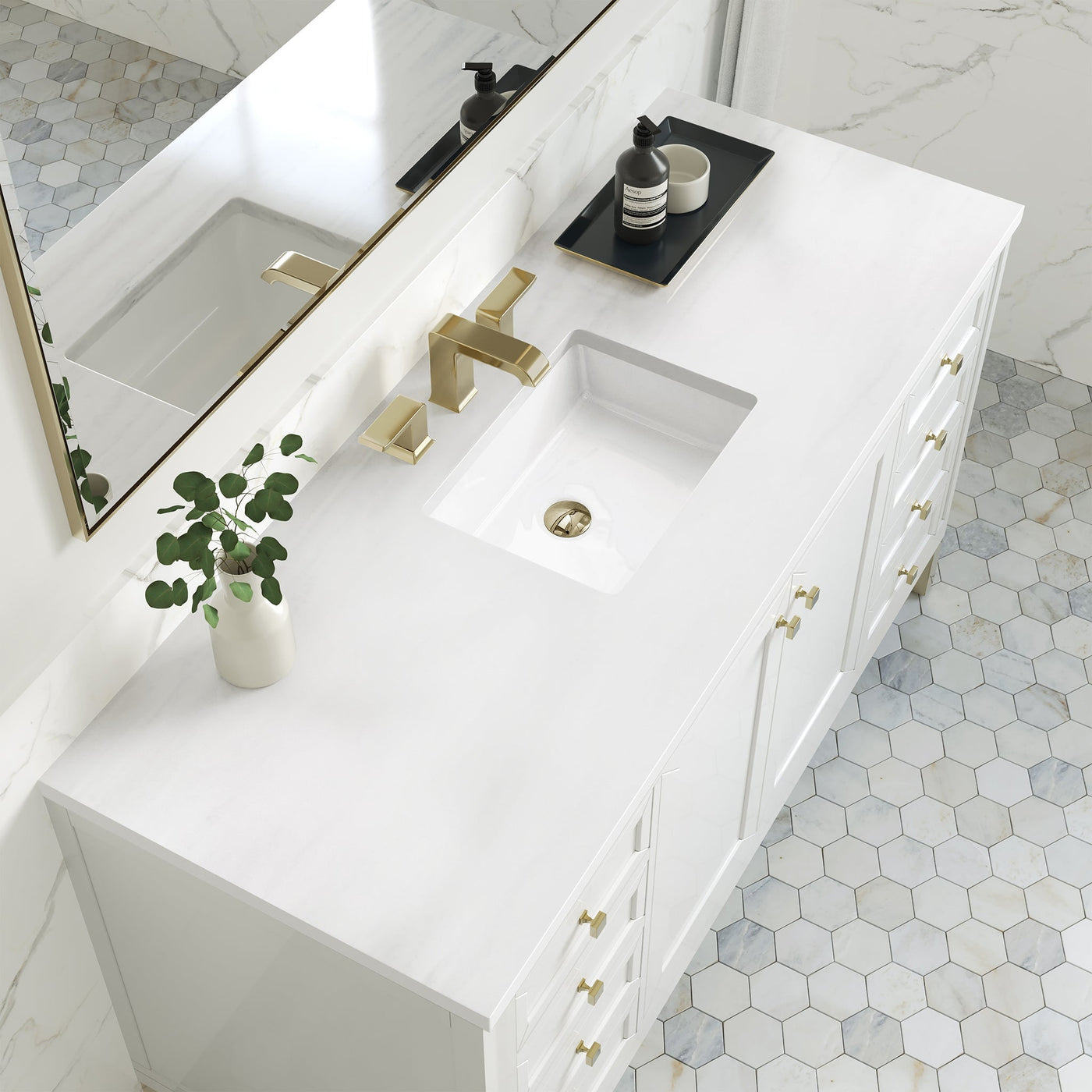 James Martin Chicago 60" Single Bathroom Vanity, Glossy White with White Zeus countertop