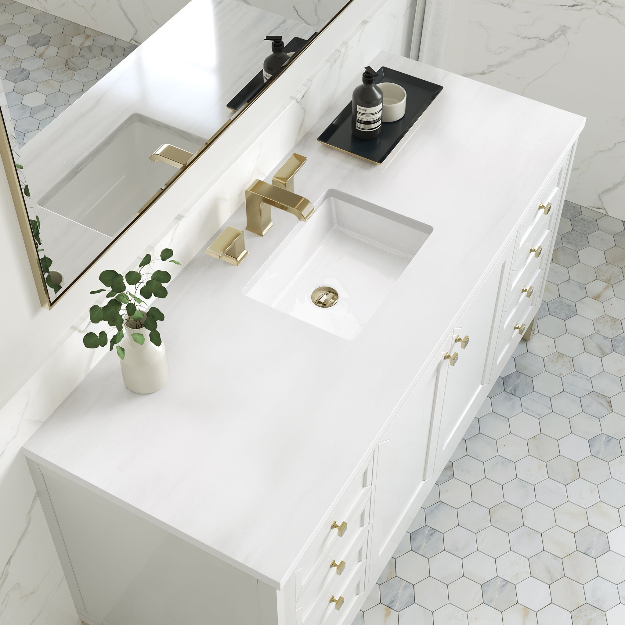 James Martin Chicago 60" Single Bathroom Vanity, Glossy White with White Zeus countertop
