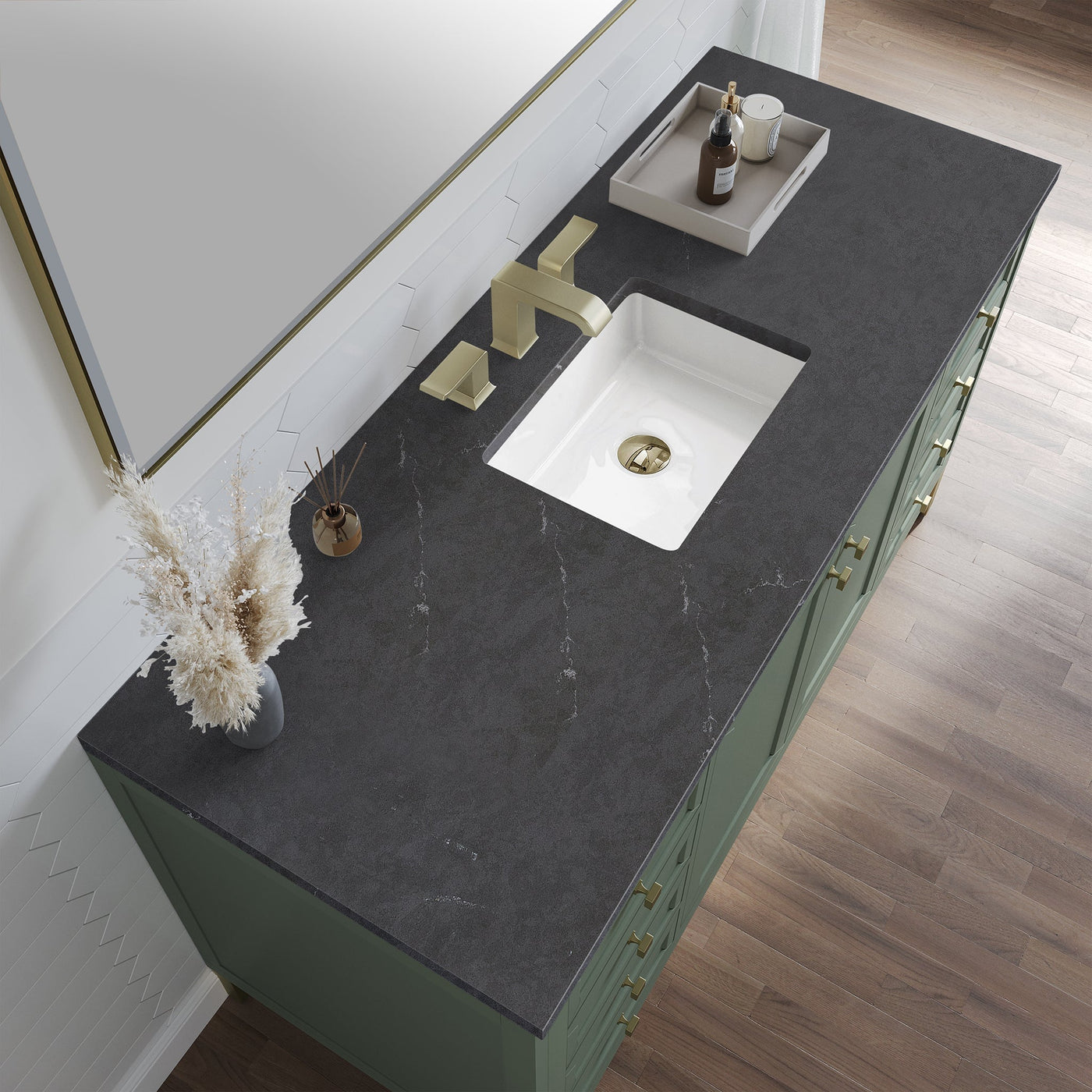 James Martin Chicago 60" Single Bathroom Vanity, Smokey Celadon with Charcoal Soapstone countertop