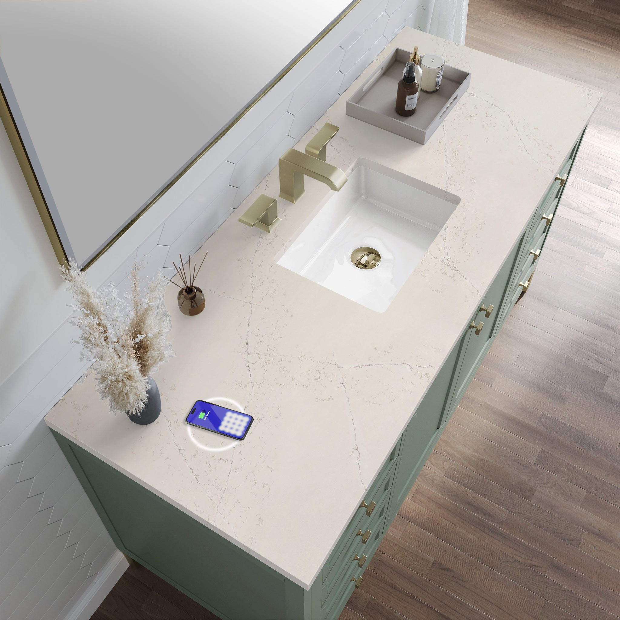 James Martin Chicago 60" Single Bathroom Vanity, Smokey Celadon with Siberian (FreePower) countertop