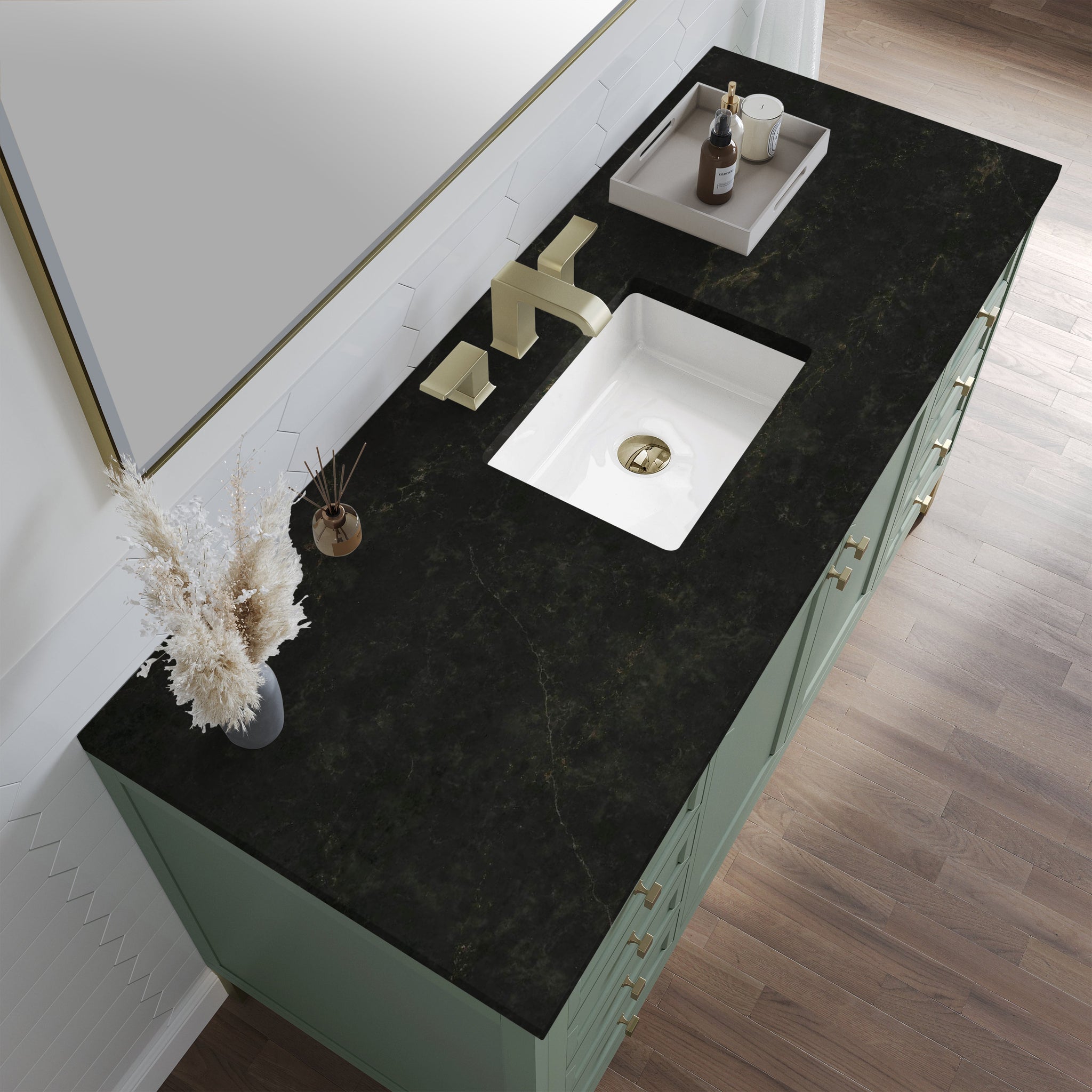 James Martin Chicago 60" Single Bathroom Vanity, Smokey Celadon with Phantome countertop