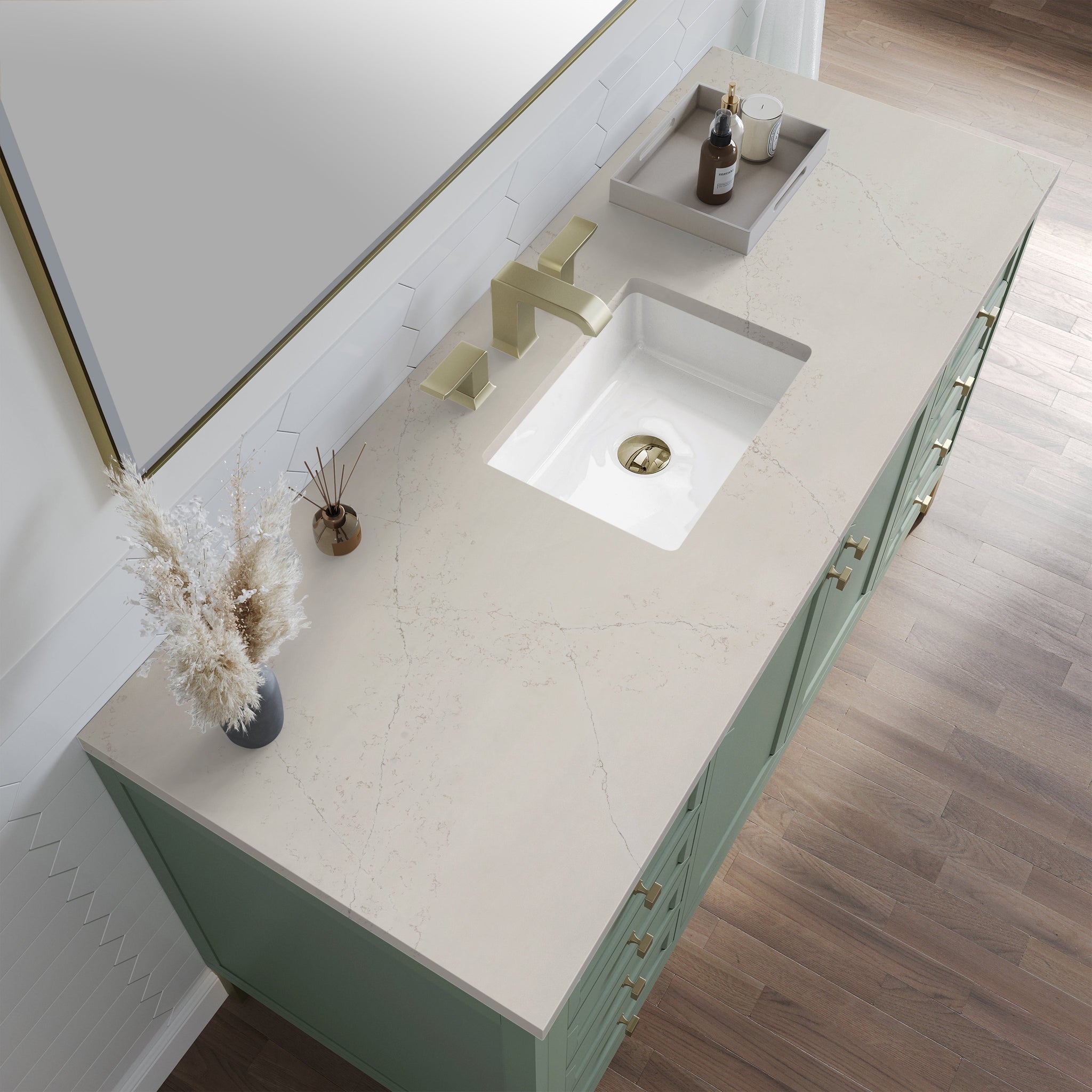James Martin Chicago 60" Single Bathroom Vanity, Smokey Celadon with Siberian countertop