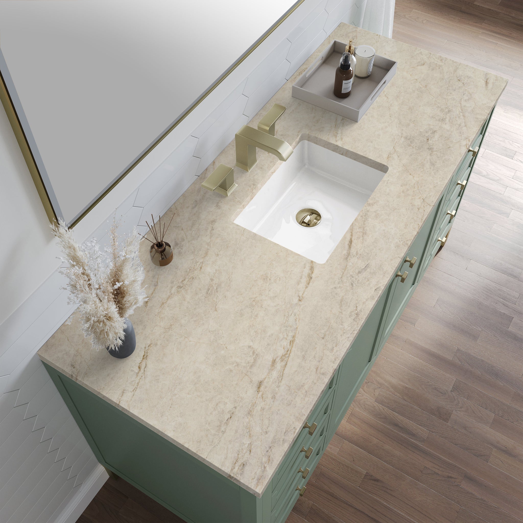 James Martin Chicago 60" Single Bathroom Vanity, Smokey Celadon with Tajnar countertop