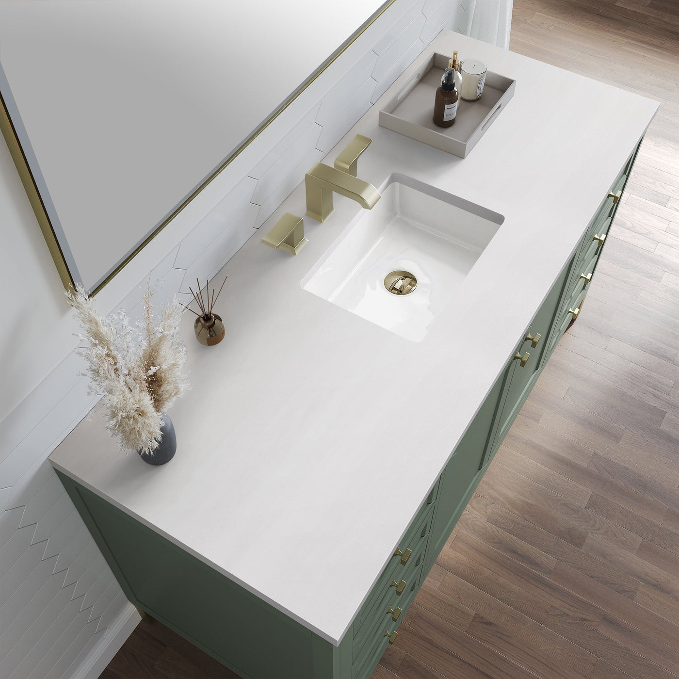 James Martin Chicago 60" Single Bathroom Vanity, Smokey Celadon with White Zeus countertop