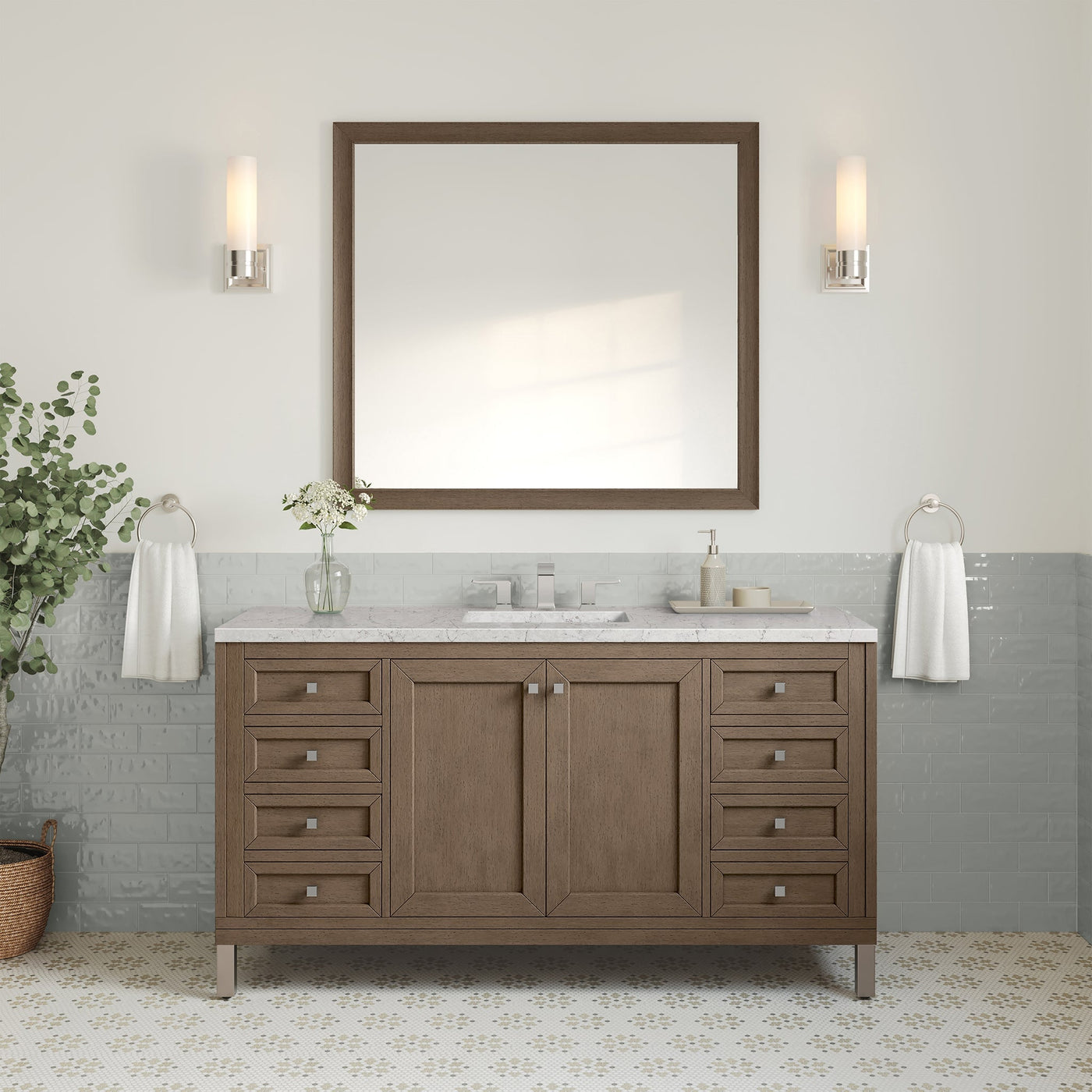 James Martin Chicago 60" Single Bathroom Vanity, Walnut Whisper, cabinet without a countertop