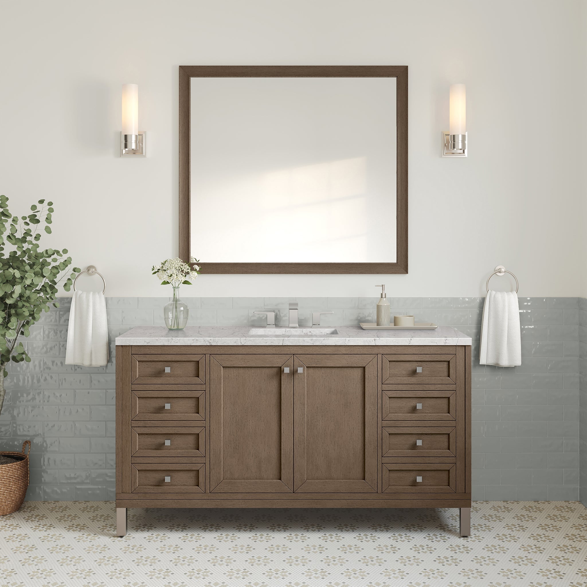 James Martin Chicago 60" Single Bathroom Vanity, Walnut Whisper, cabinet without a countertop