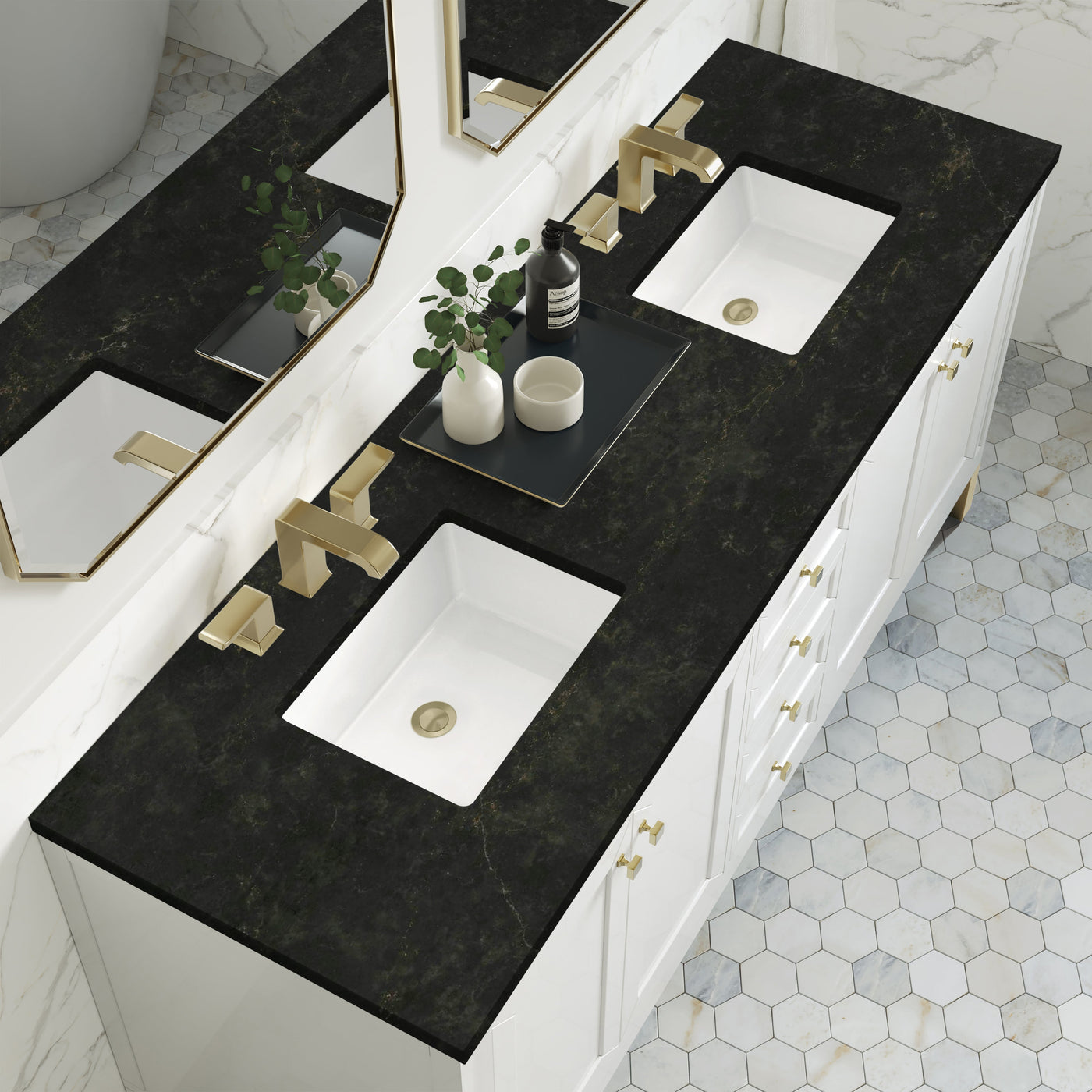 James Martin Chicago 72" Double Bathroom Vanity, Glossy White with Phantome countertop