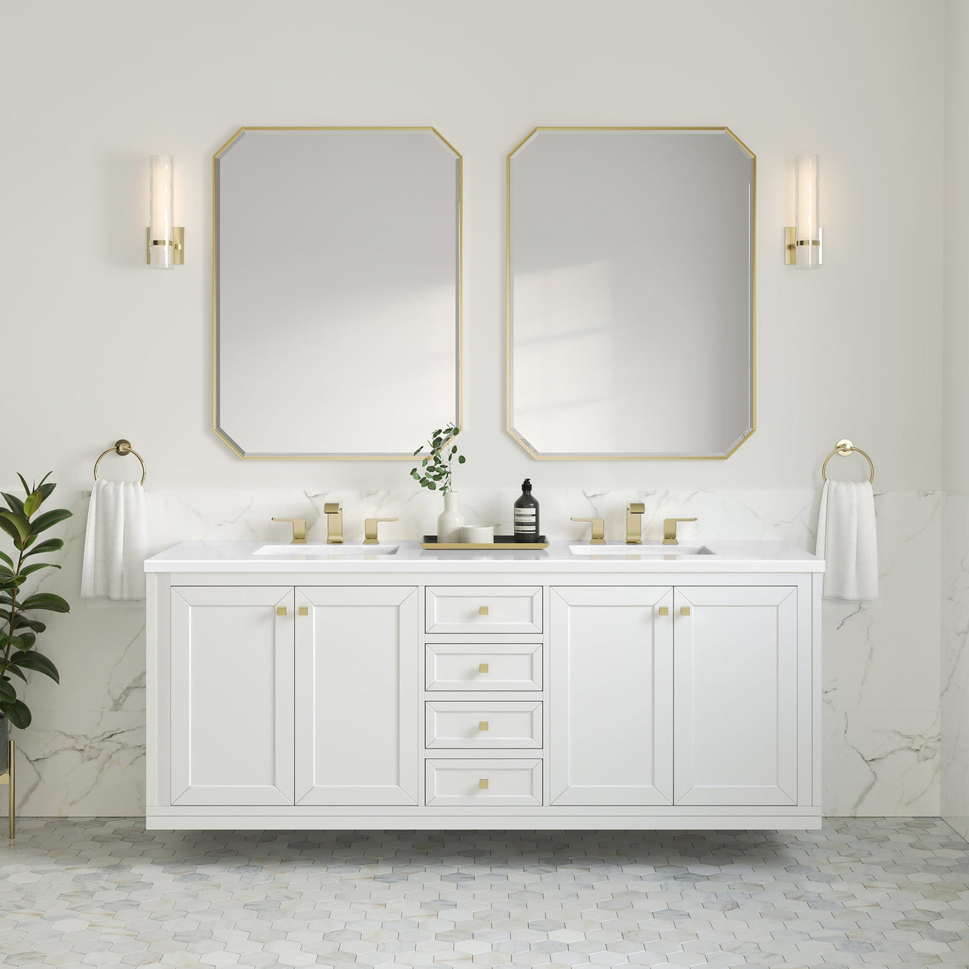James Martin Chicago 72" Double Bathroom Vanity, Glossy White, cabinet without a countertop