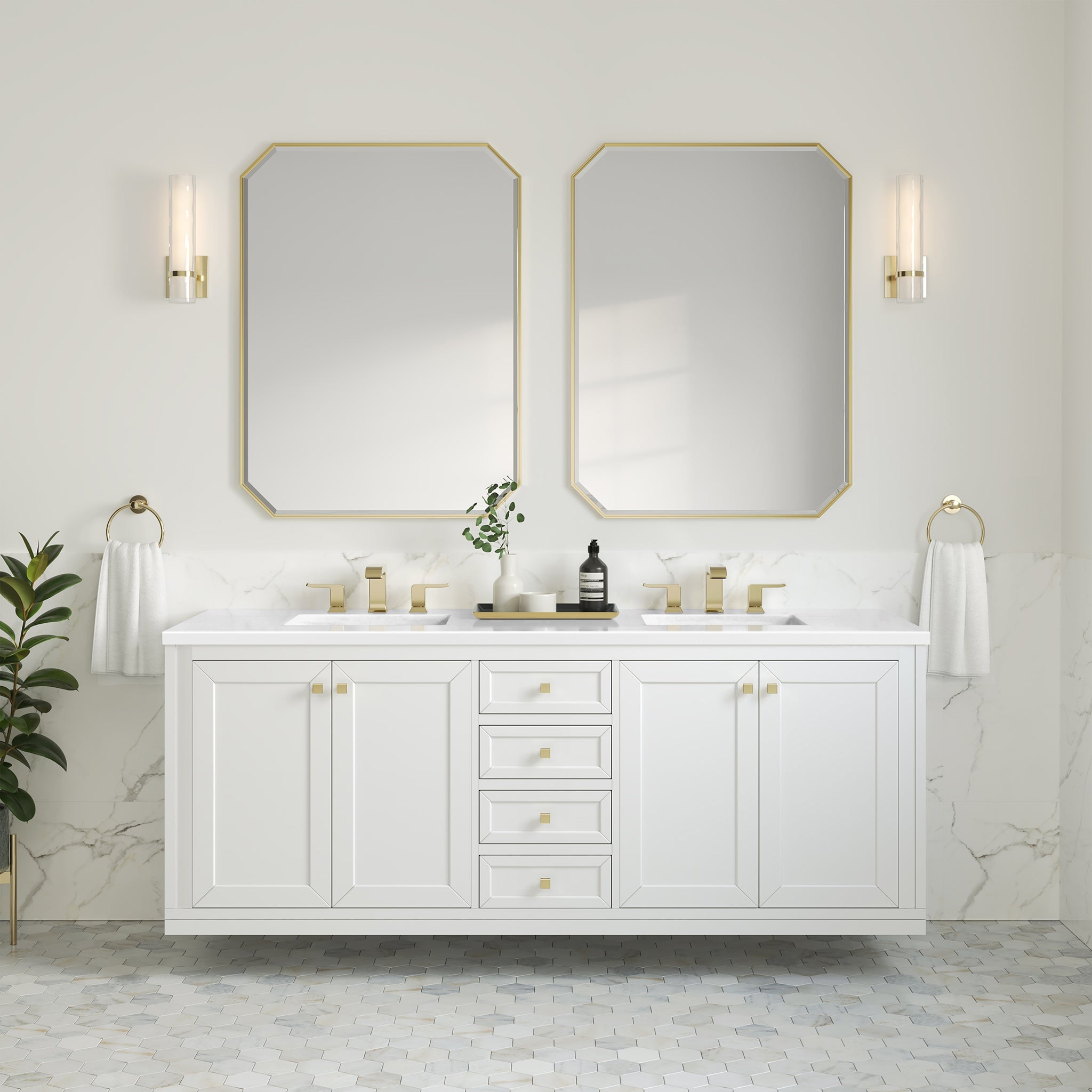 James Martin Chicago 72" Double Bathroom Vanity, Glossy White, cabinet without a countertop