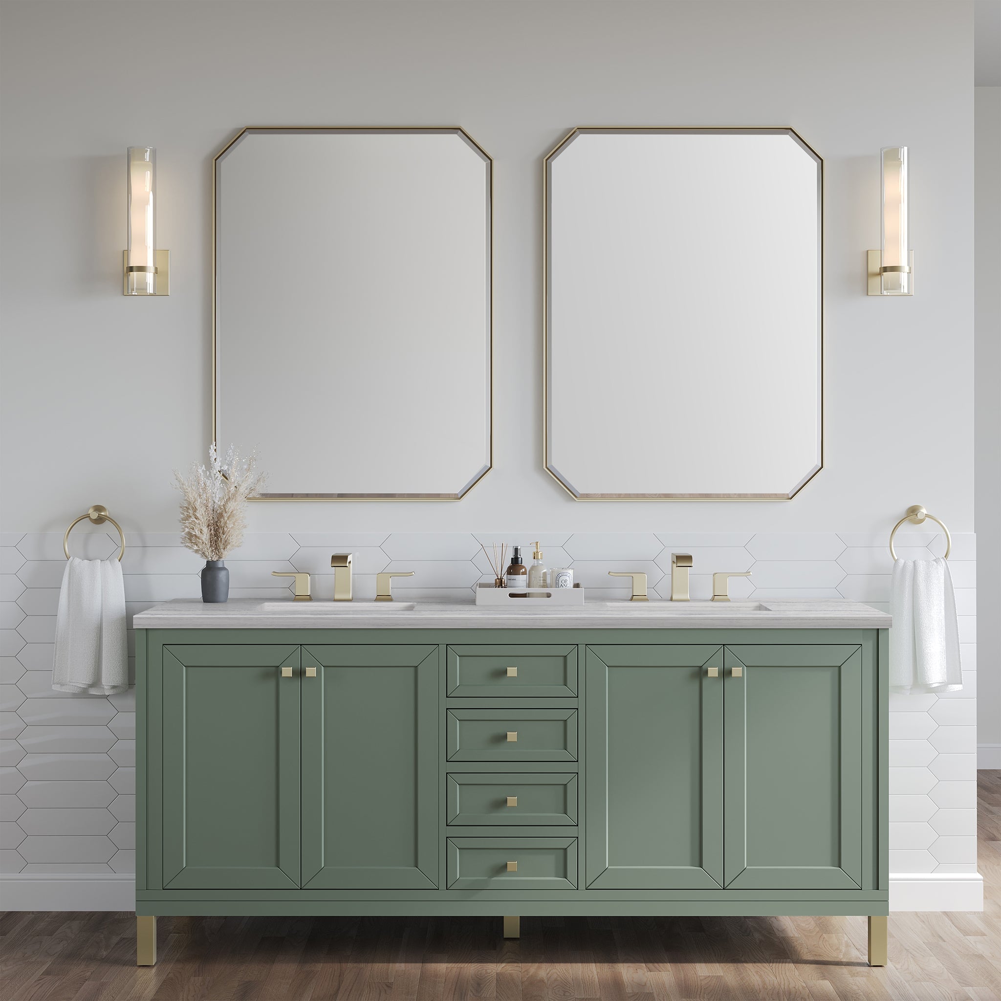 James Martin Chicago 72" Double Bathroom Vanity, Smokey Celadon, cabinet without a countertop