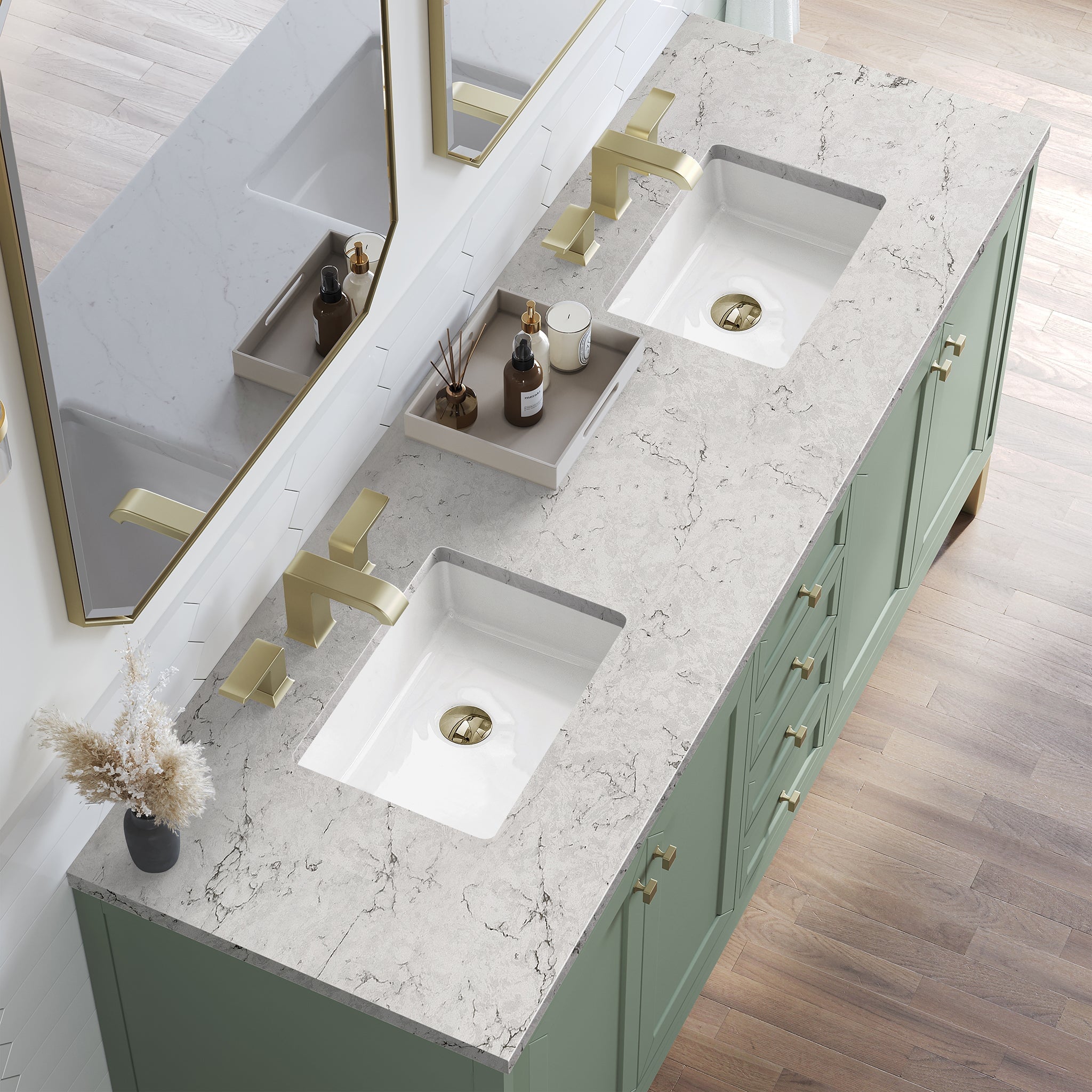 James Martin Chicago 72" Double Bathroom Vanity, Smokey Celadon with Eternal Jasmine Pearl countertop