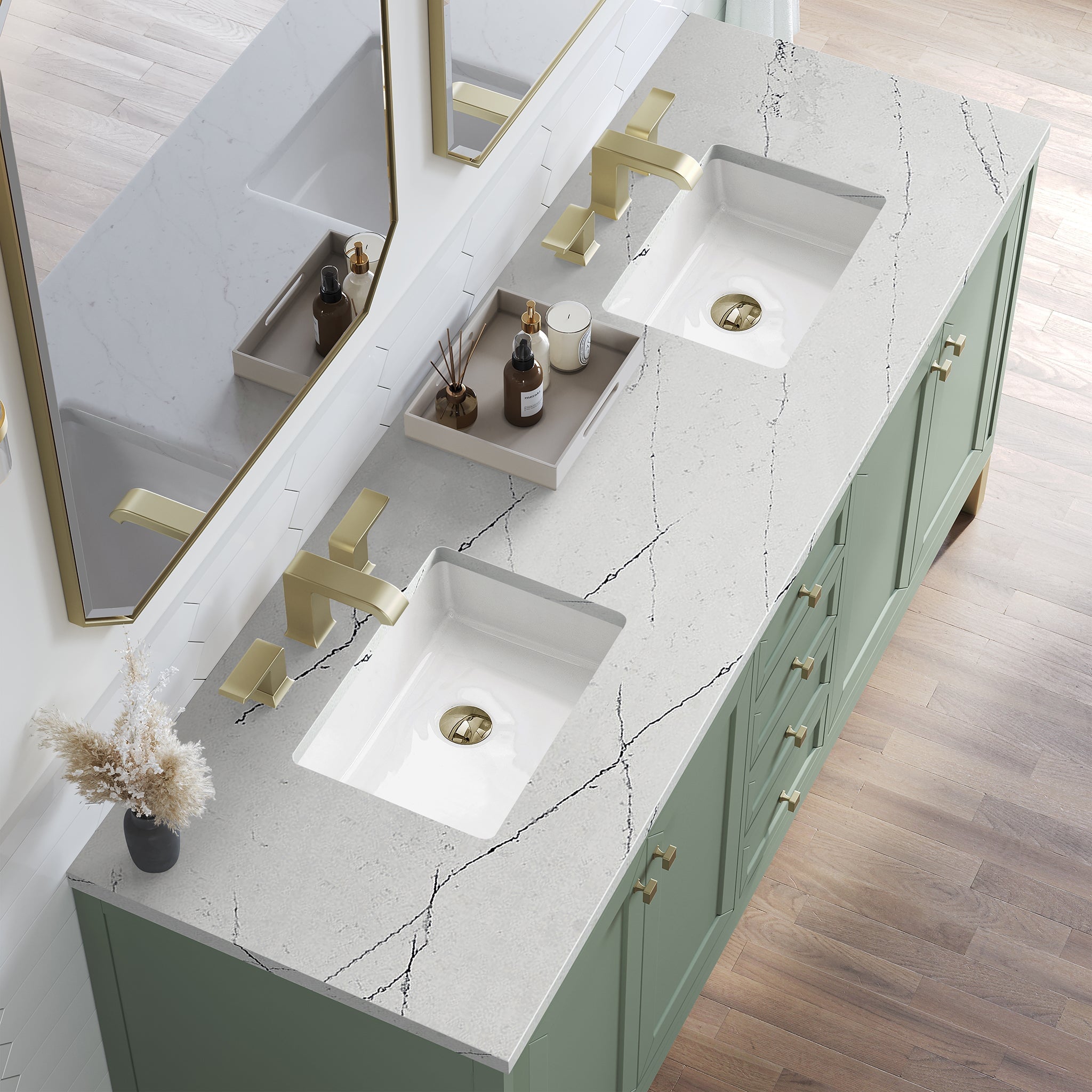 James Martin Chicago 72" Double Bathroom Vanity, Smokey Celadon with Ethereal Noctis countertop