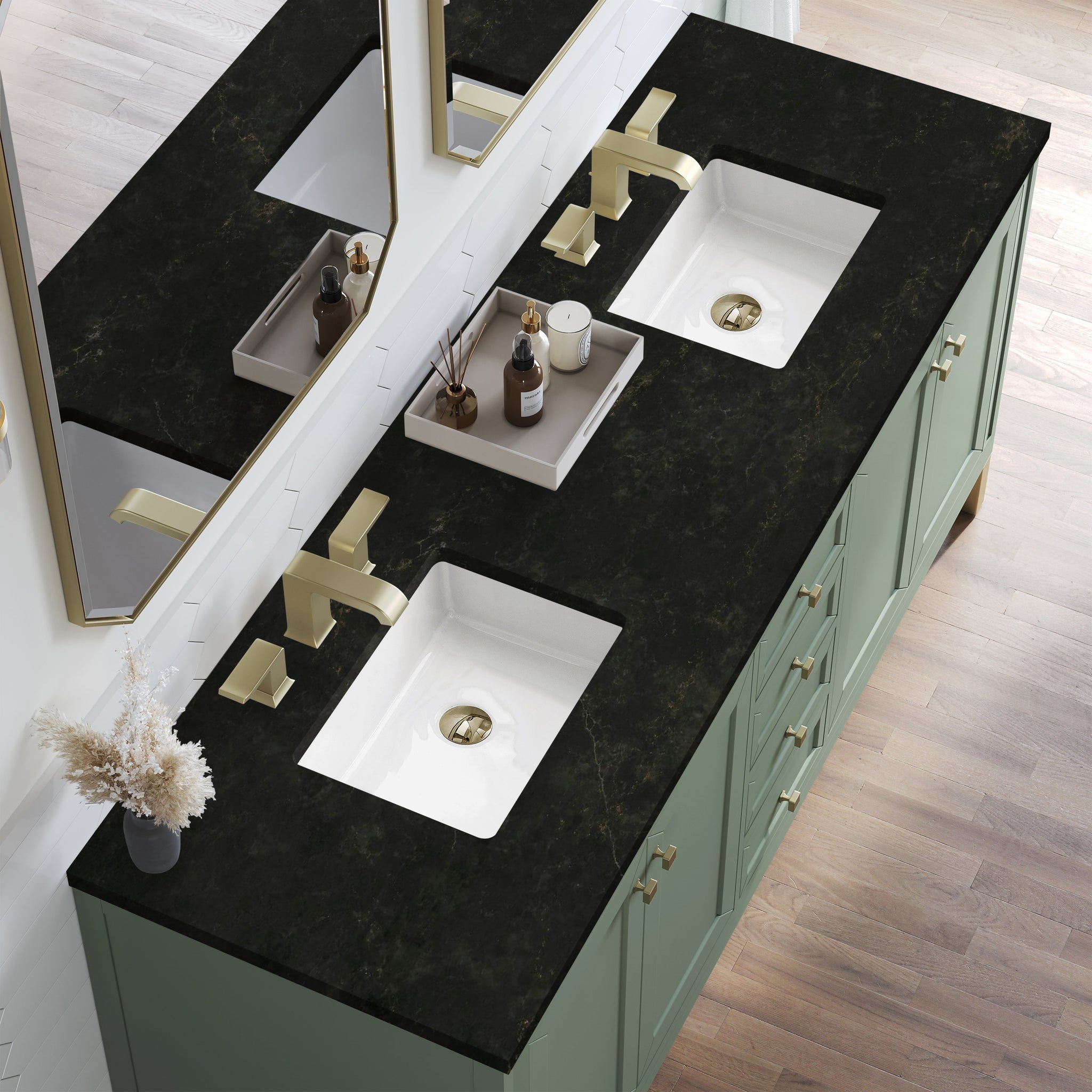 James Martin Chicago 72" Double Bathroom Vanity, Smokey Celadon with Phantome countertop