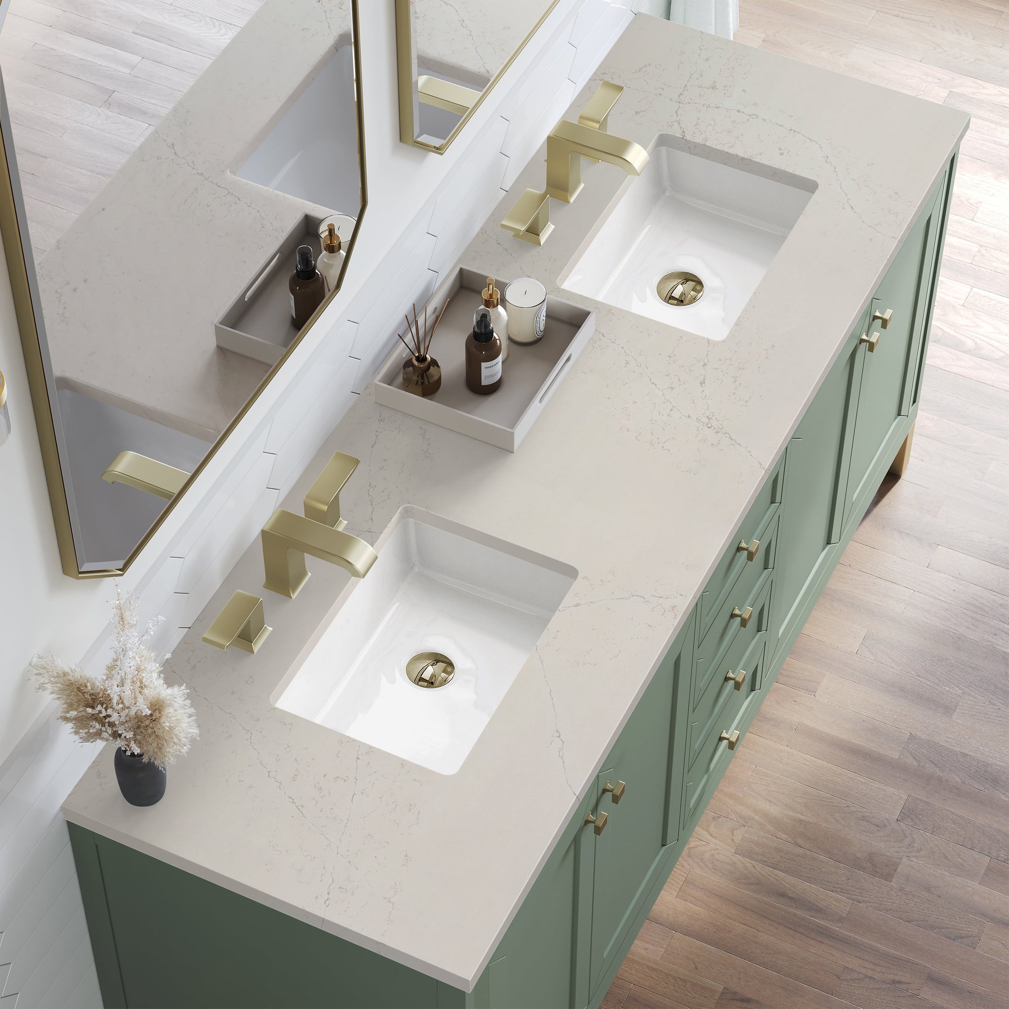 James Martin Chicago 72" Double Bathroom Vanity, Smokey Celadon with Siberian countertop