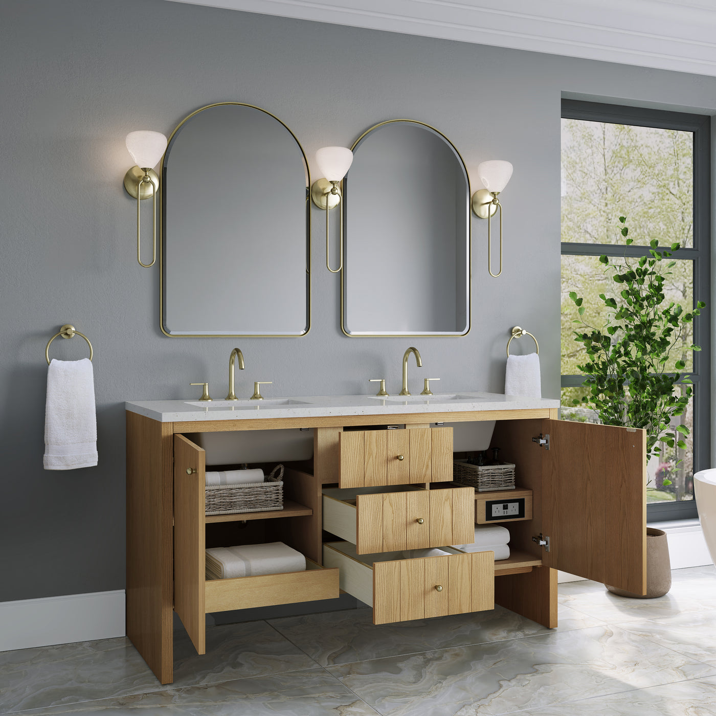 James Martin Hudson 60" Double Bathroom Vanity, Light Natural Oak, view 34