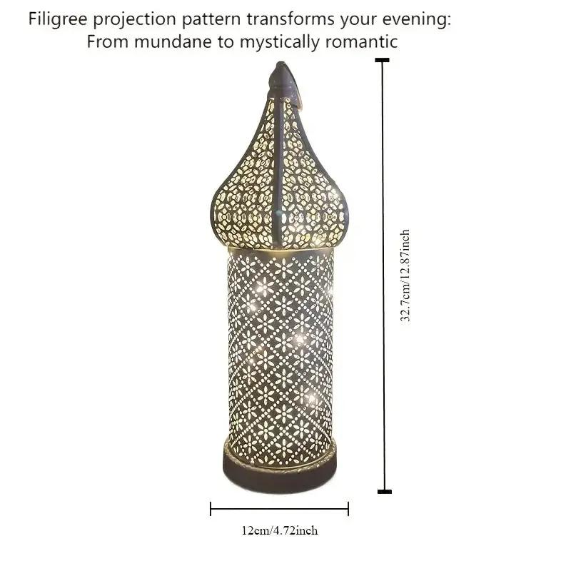 Christmas Decoration LED Illuminated Wind Lantern Iron Art Ornament, New Moroccan White Iron Hollow Lantern, Perfect Christmas Gift,, Battery Operated, Home Bedroom Living Room Indoor Decor, Batteries Not Included by House Of Avana