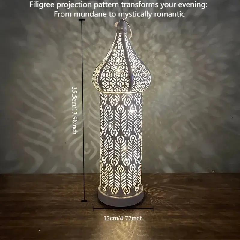 Christmas Decoration LED Illuminated Wind Lantern Iron Art Ornament, New Moroccan White Iron Hollow Lantern, Perfect Christmas Gift,, Battery Operated, Home Bedroom Living Room Indoor Decor, Batteries Not Included by House Of Avana