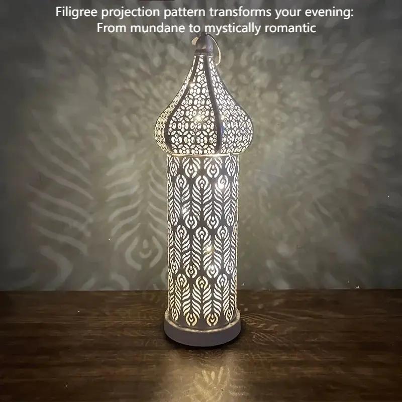 Christmas Decoration LED Illuminated Wind Lantern Iron Art Ornament, New Moroccan White Iron Hollow Lantern, Perfect Christmas Gift,, Battery Operated, Home Bedroom Living Room Indoor Decor, Batteries Not Included by House Of Avana