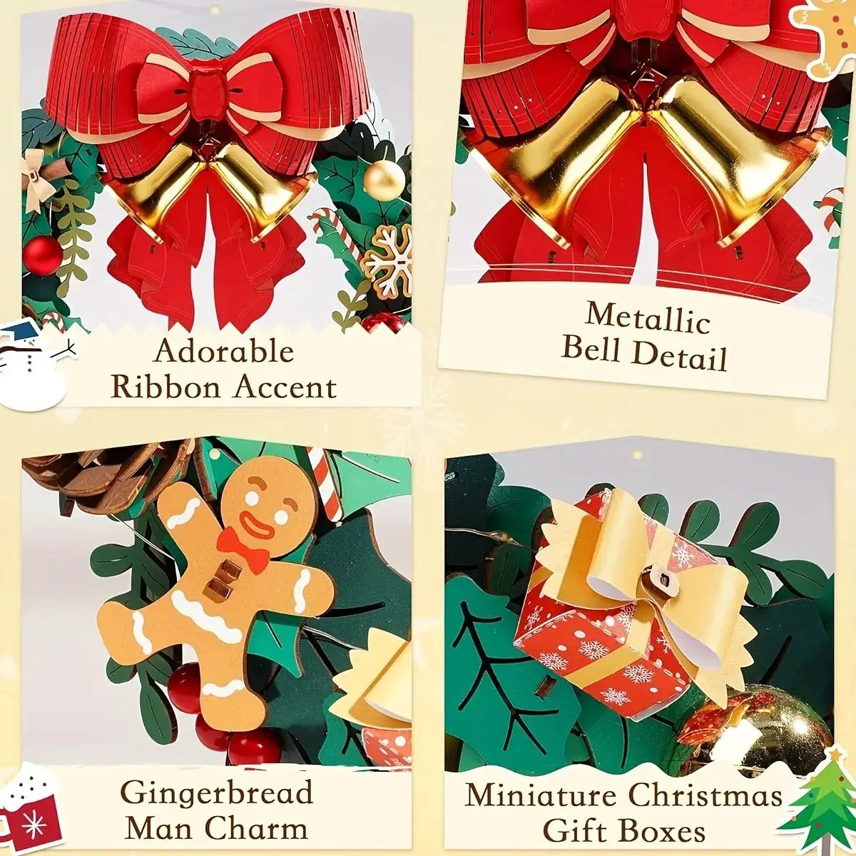Christmas Puzzle Wreath Kit Door Decoration with Interlocking Pieces by House Of Avana