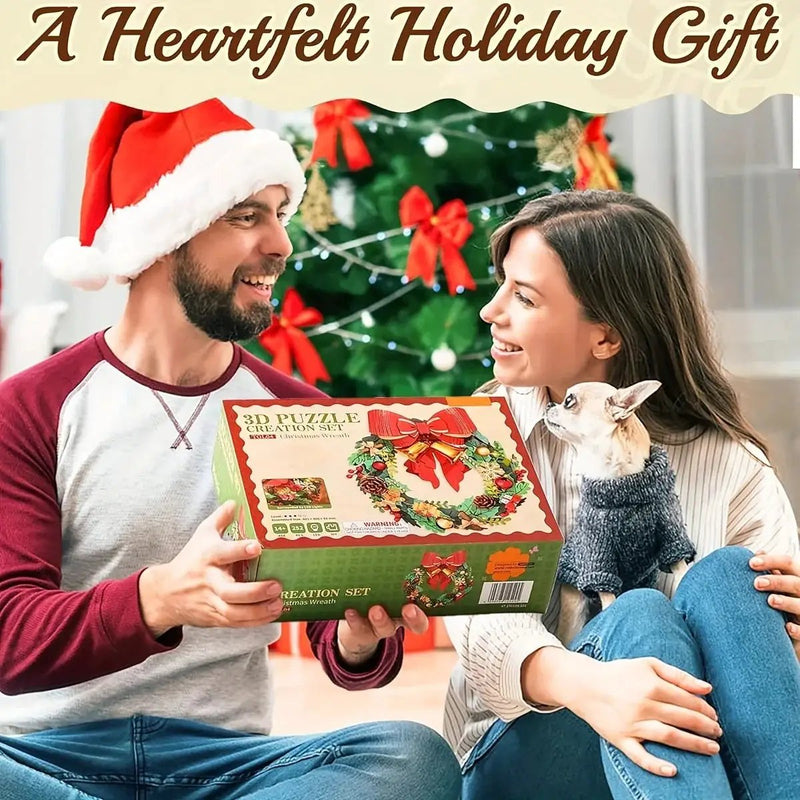 Christmas Puzzle Wreath Kit Door Decoration with Interlocking Pieces by House Of Avana