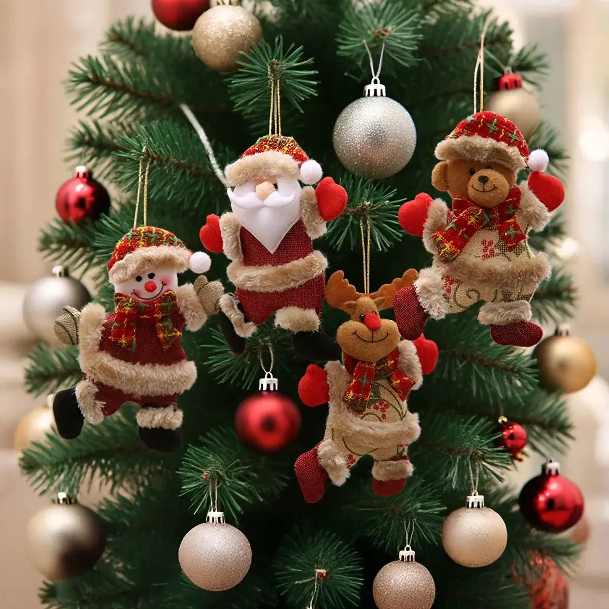 Christmas Tree Ornaments Set - 12pcs Figures with Red & Golden Accents by House Of Avana