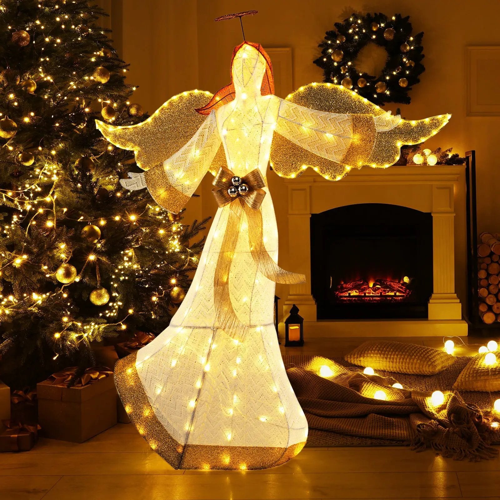 5.2 Feet Christmas Pre-Lit Angel with Halo Wings and 180 Warm White LED Lights by DirectDeals