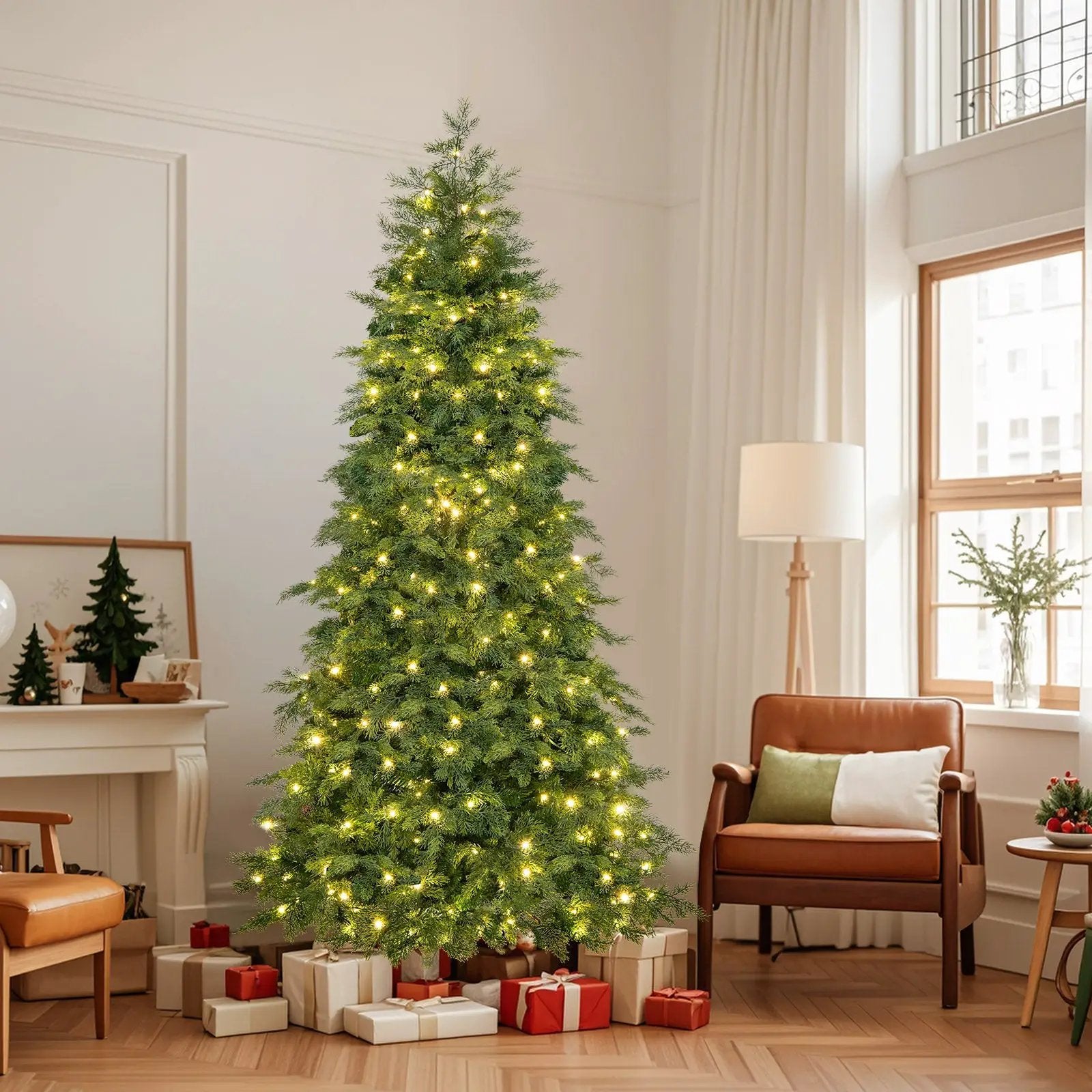 6/7.5 Feet Pre-Lit Artificial Christmas Tree with 11 Modes and Metal Stand by DirectDeals