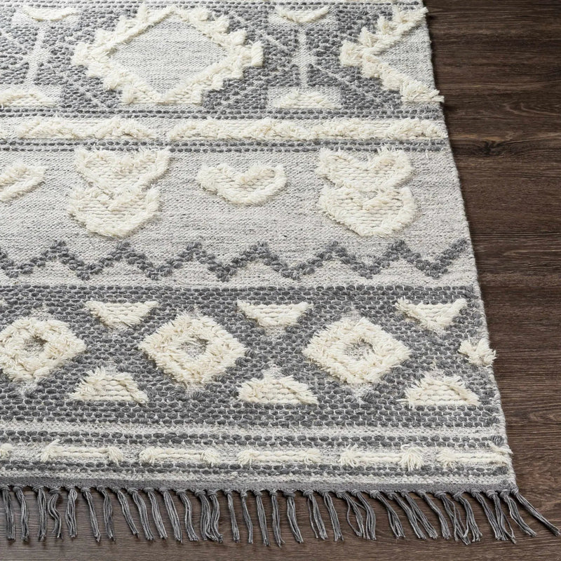 Gakona High-Low Cream&Charcoal Wool Rug - Clearance by Boutique Rugs