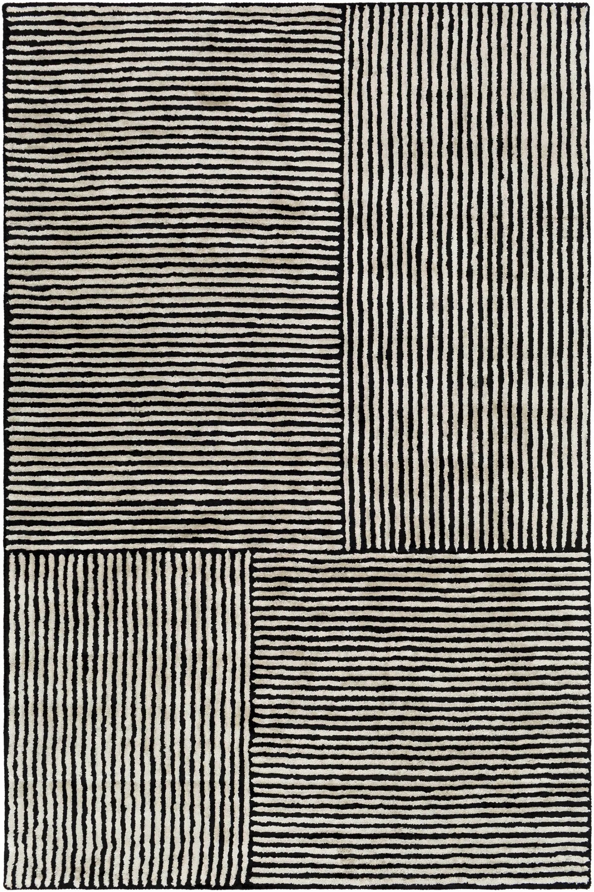 Black&White Striped Sheen Viscose Area Rug