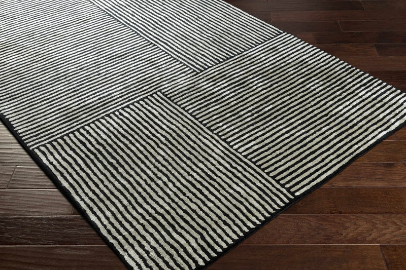 Black&White Striped Sheen Viscose Area Rug by Boutique Rugs